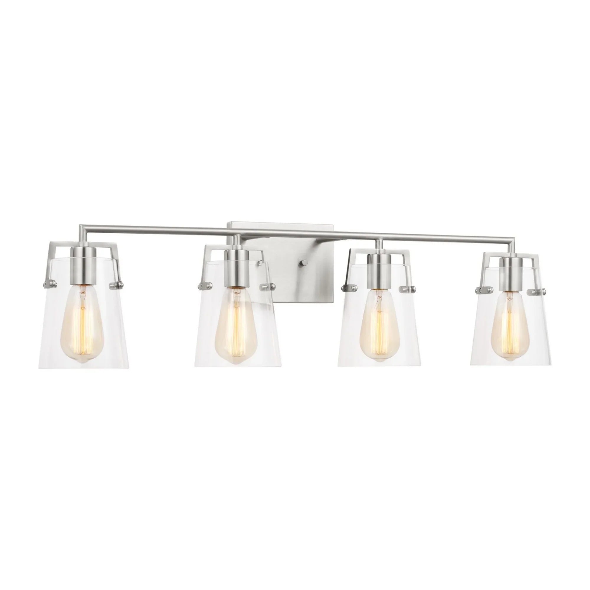 Crofton 33" 4-Light Bathroom Vanity, Brushed Steel Finish with Clear Glass - Bees Lighting