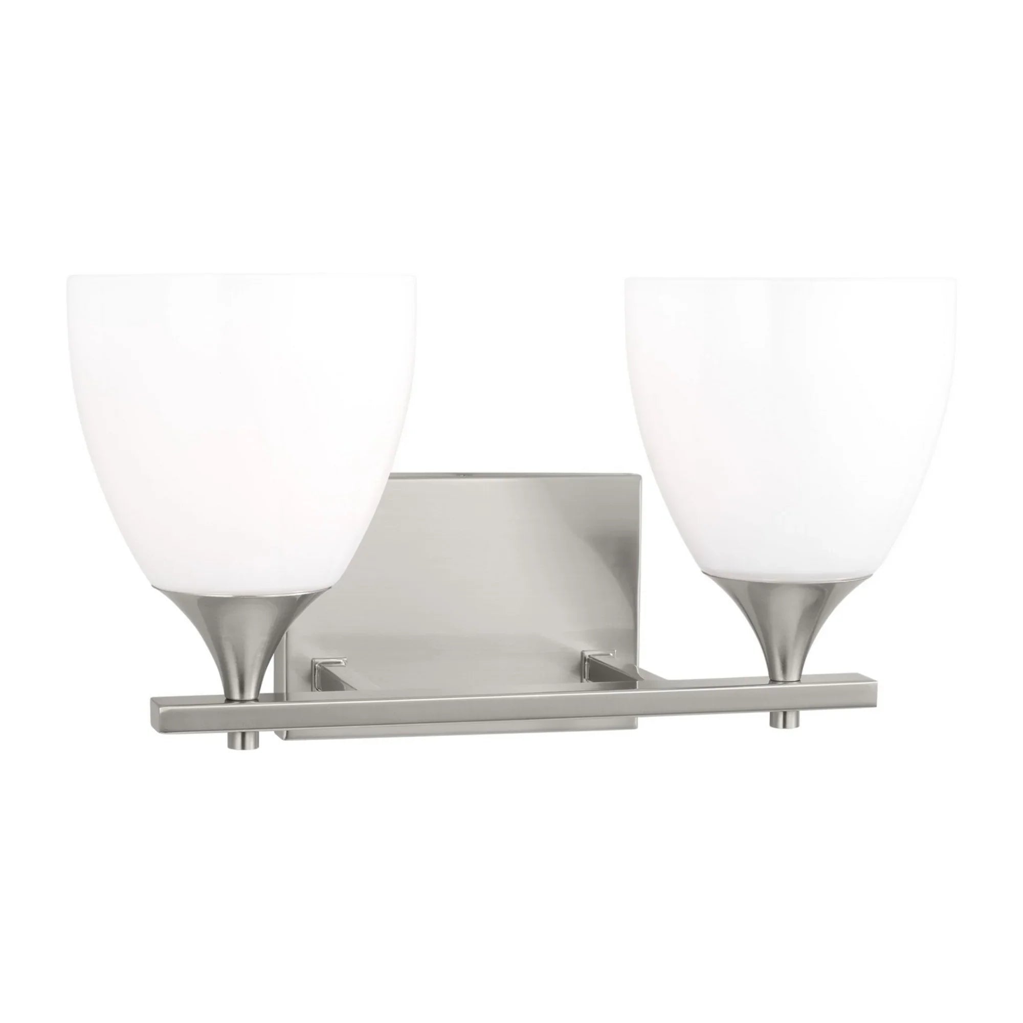 Toffino 16" 2-Light Bathroom Vanity, Brushed Steel Finish with Milk Glass - Bees Lighting