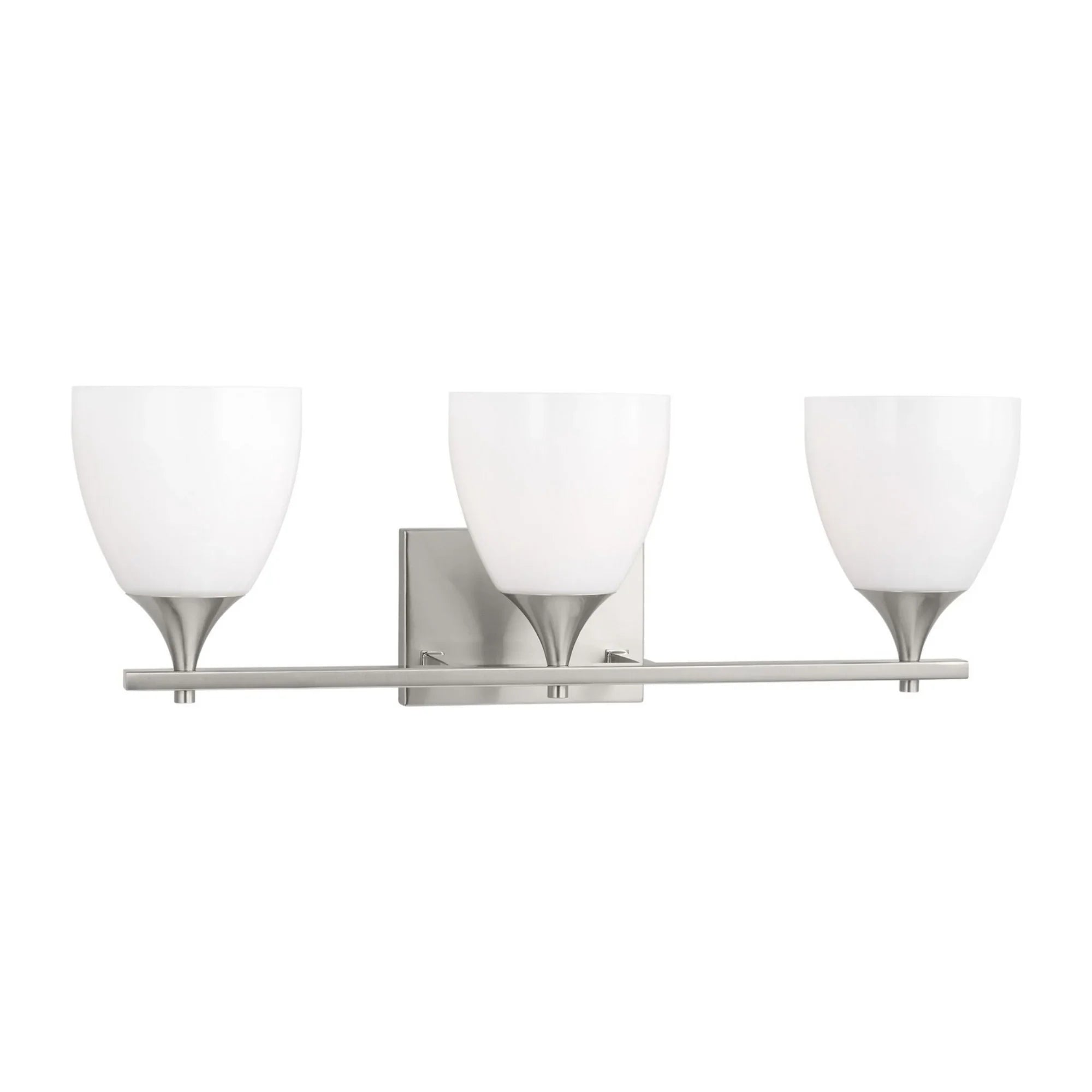 Toffino 26" 3-Light Bathroom Vanity, Brushed Steel Finish with Milk Glass - Bees Lighting