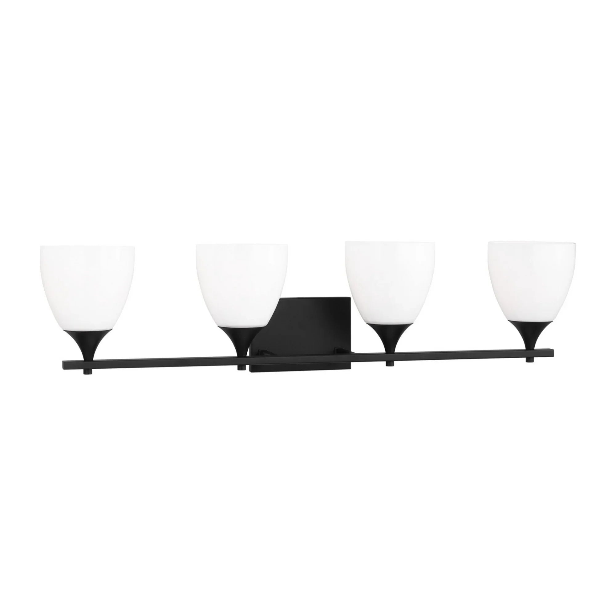 Toffino 36" 4-Light Bathroom Vanity, Midnight Black Finish with Milk Glass - Bees Lighting