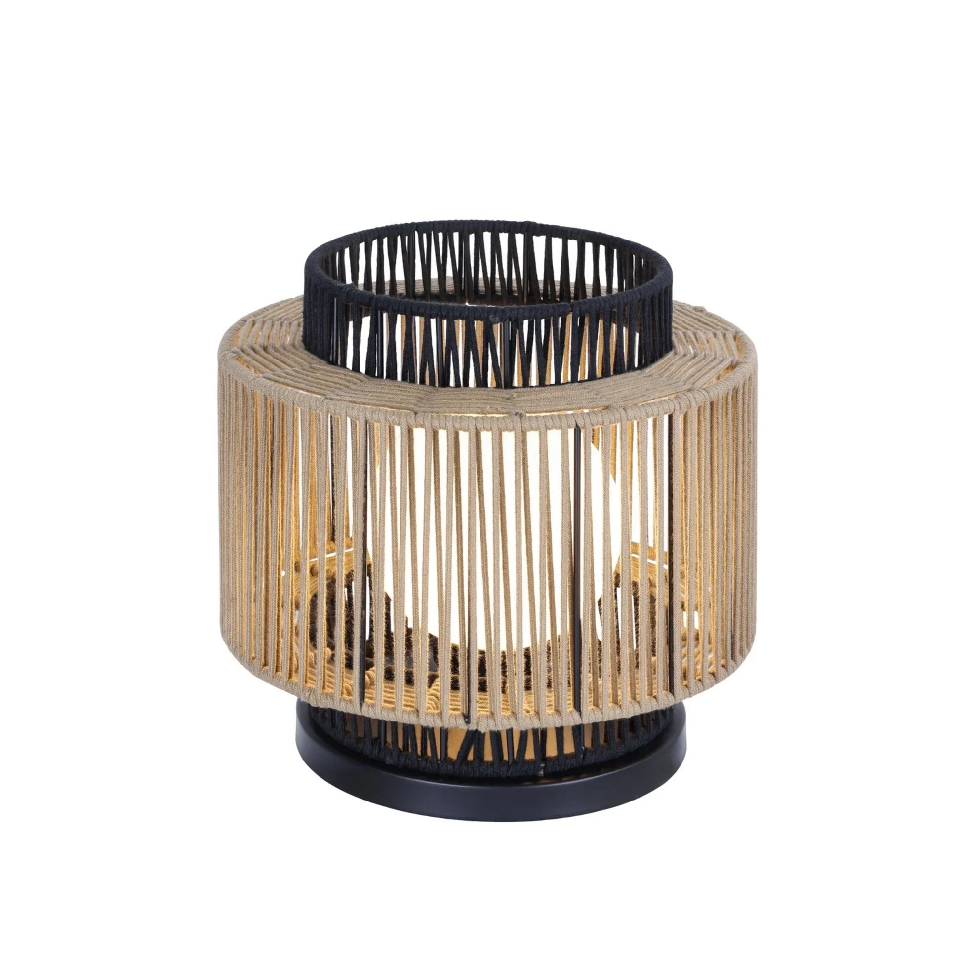 Aden 17" Outdoor Portable Lamp, Black & Brown PET Weave Finish - Bees Lighting