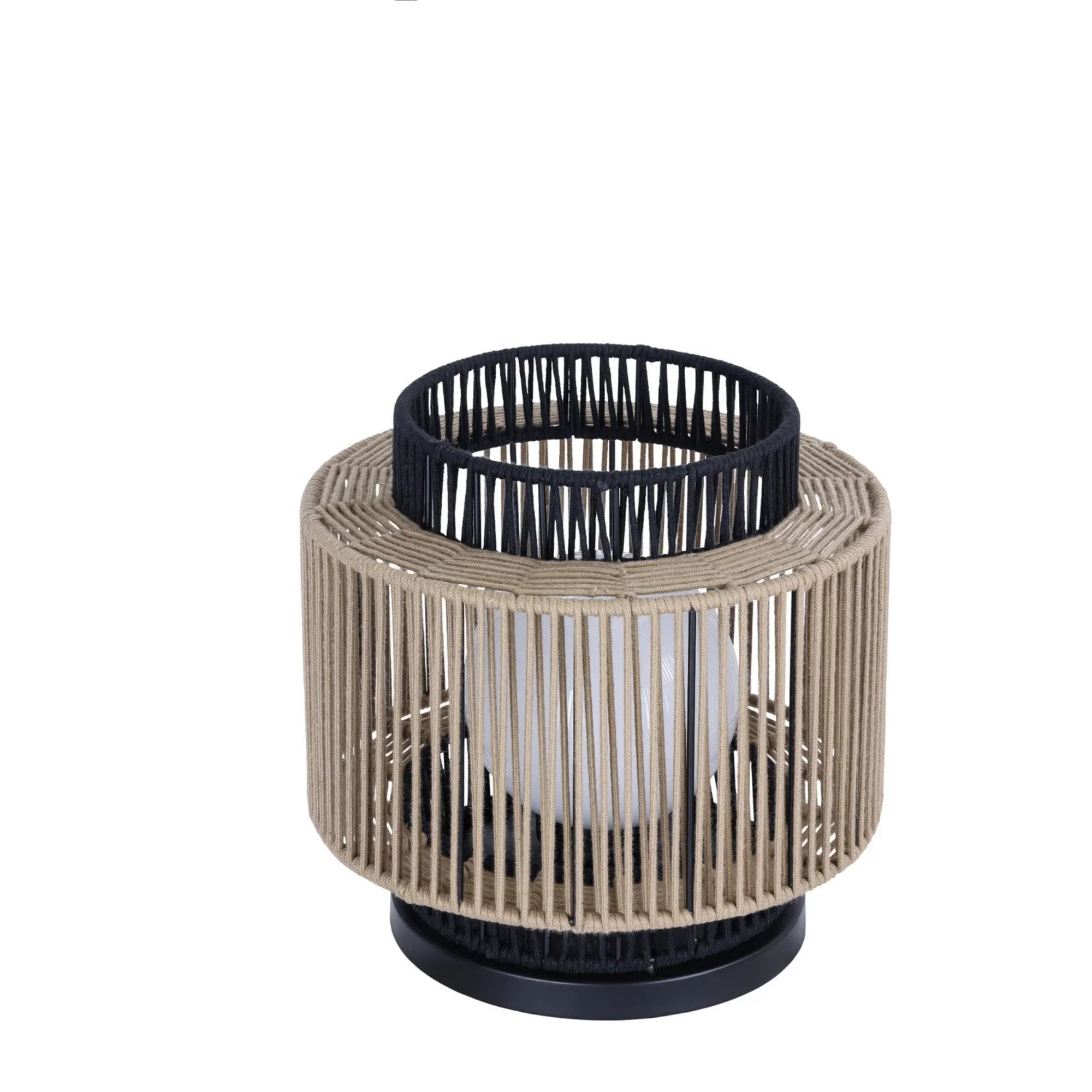 Aden 17" Outdoor Portable Lamp, Black & Brown PET Weave Finish - Bees Lighting