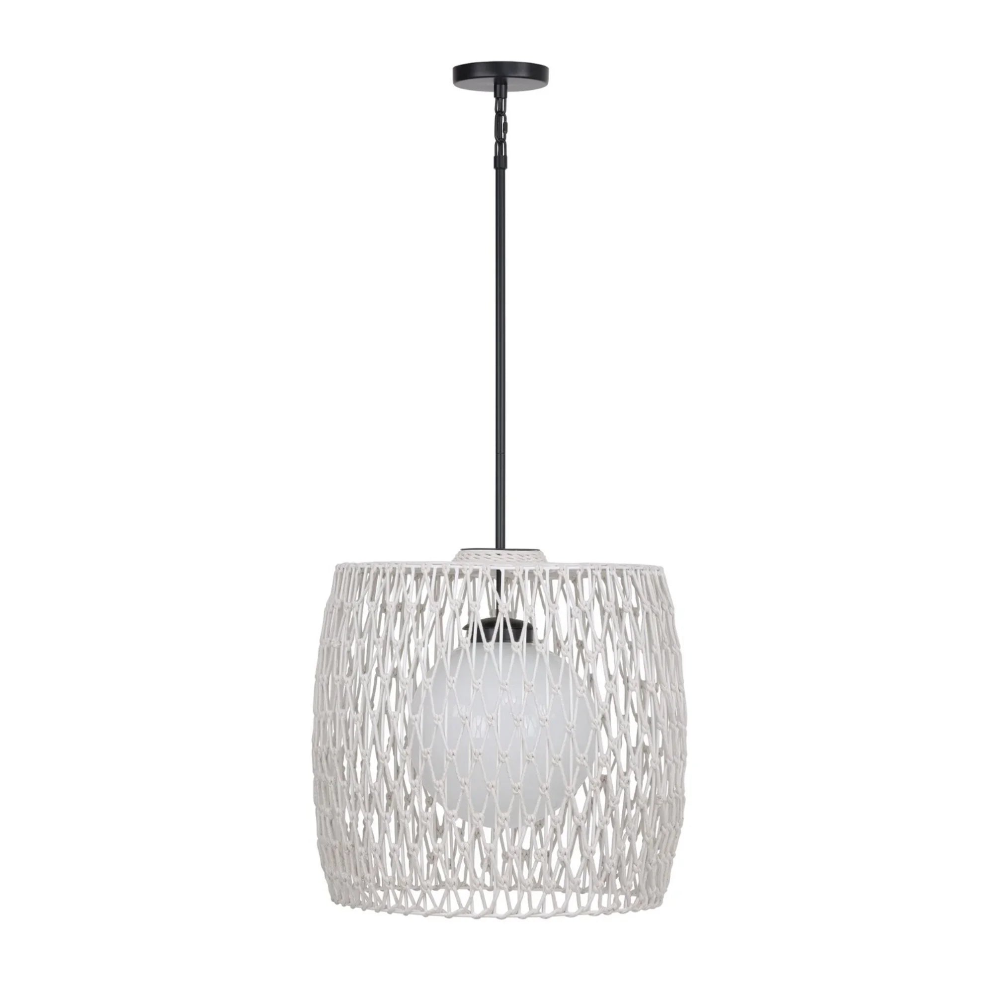 Lara 18" Outdoor Pendant, Black & Beige PET Weave Finish - Bees Lighting