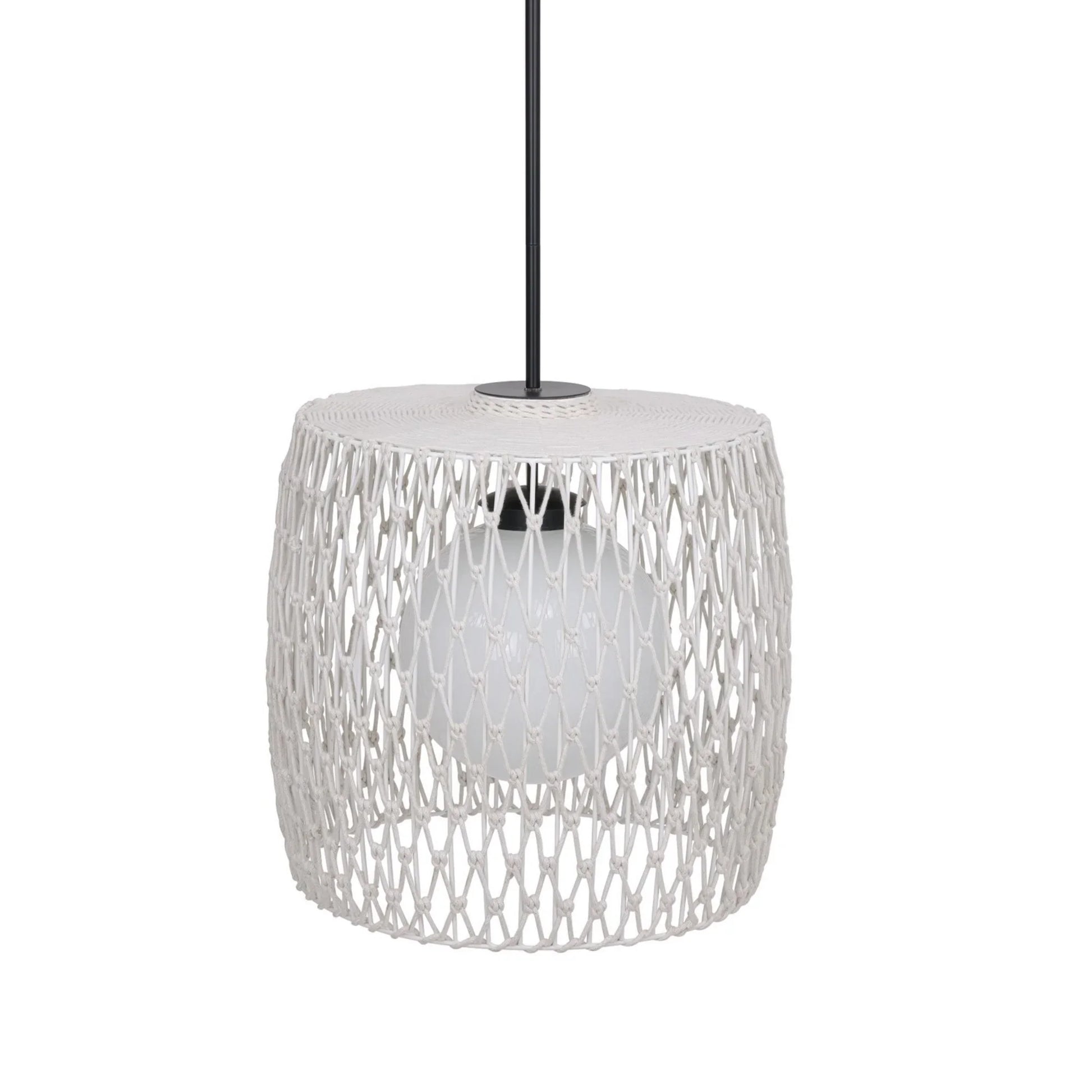Lara 18" Outdoor Pendant, Black & Beige PET Weave Finish - Bees Lighting