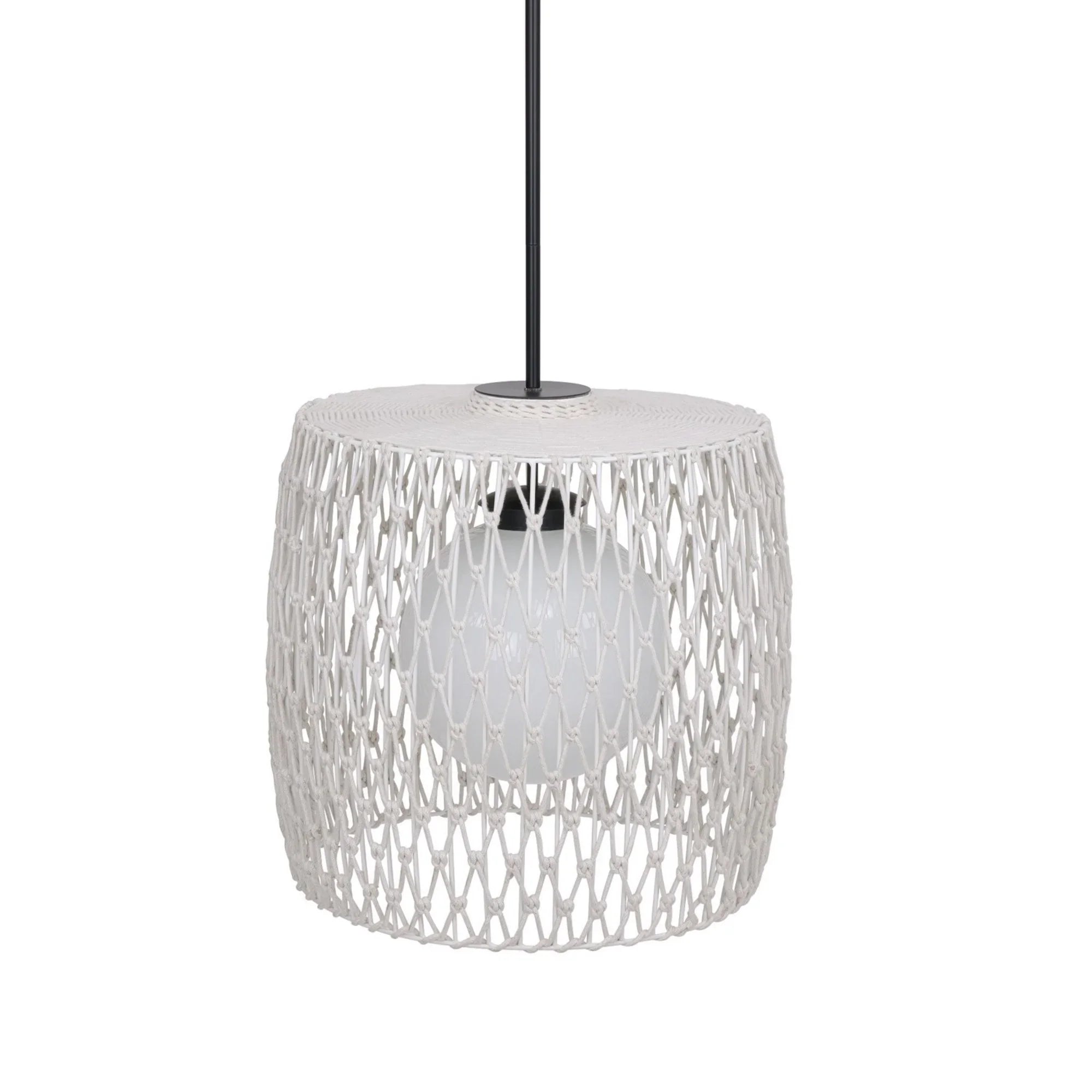 Lara 18" Outdoor Pendant, Black & Beige PET Weave Finish - Bees Lighting