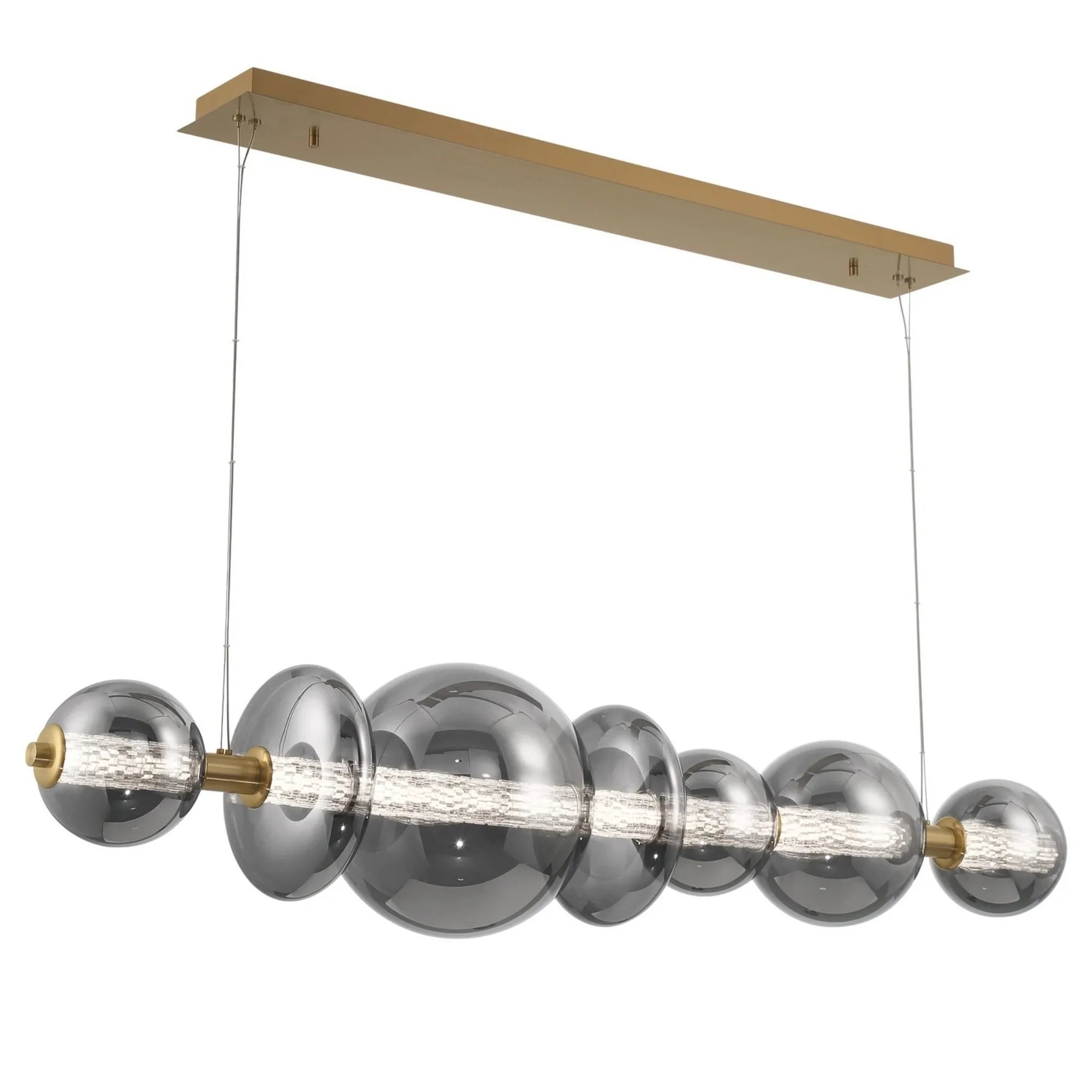 Atomo 7-Light 56" LED Linear Chandelier, Gold Finish with Smoke Glass - Bees Lighting