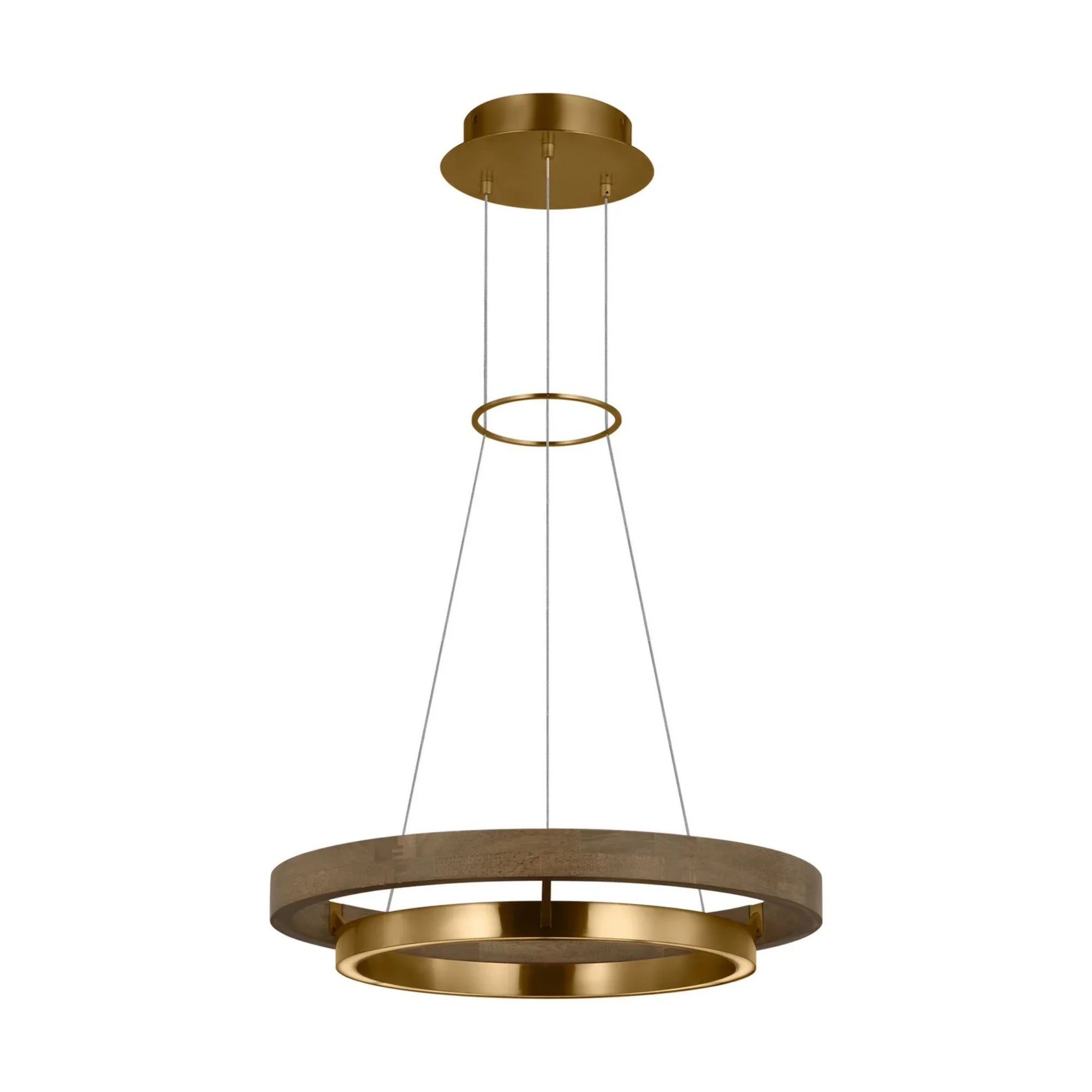 Grace 24" LED Chandelier, Natural Brass & Weathered Oak Finish - Bees Lighting