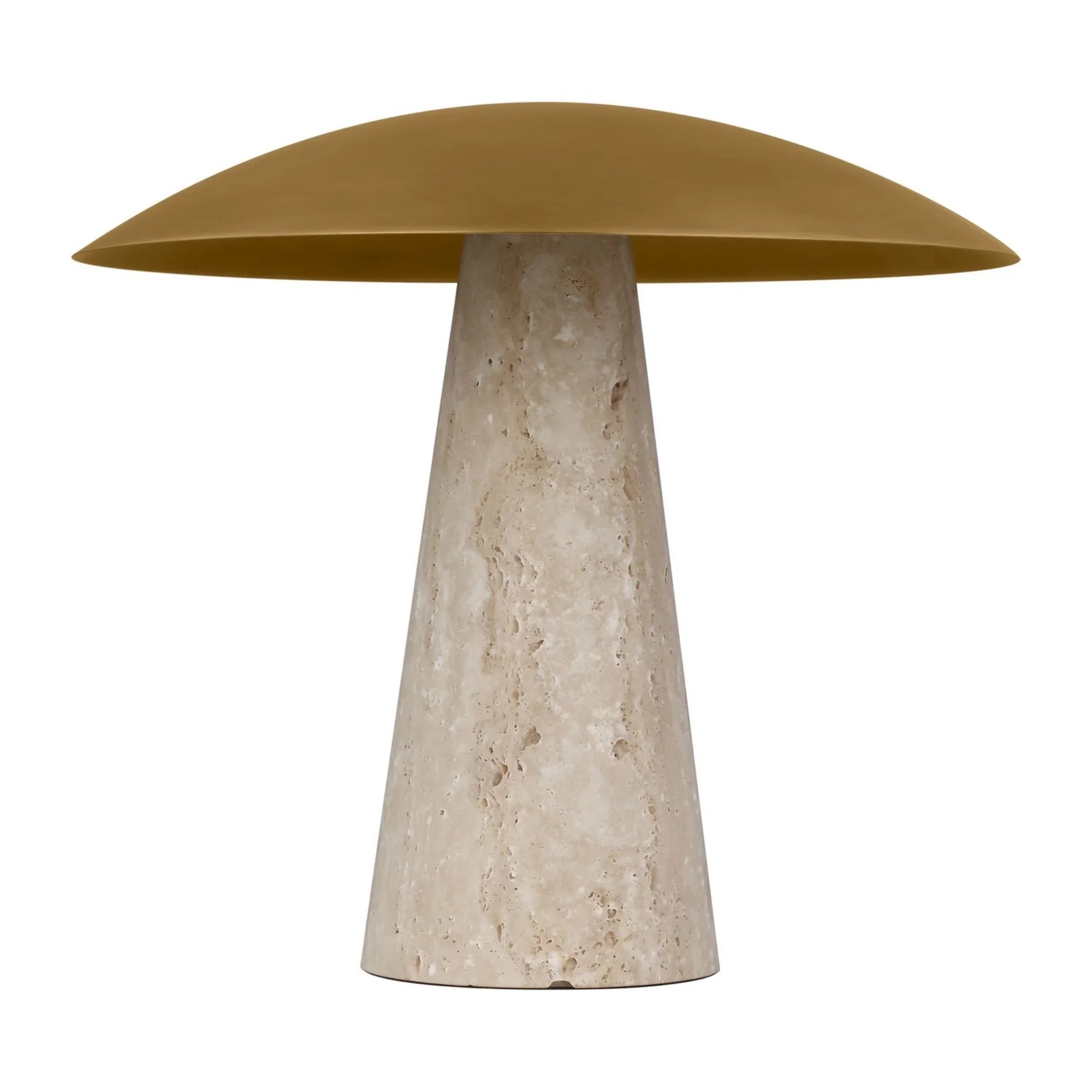 Aegis Medium Table Lamp, 120-240V, Natural Brass & Travertine Finish - Bees Lighting