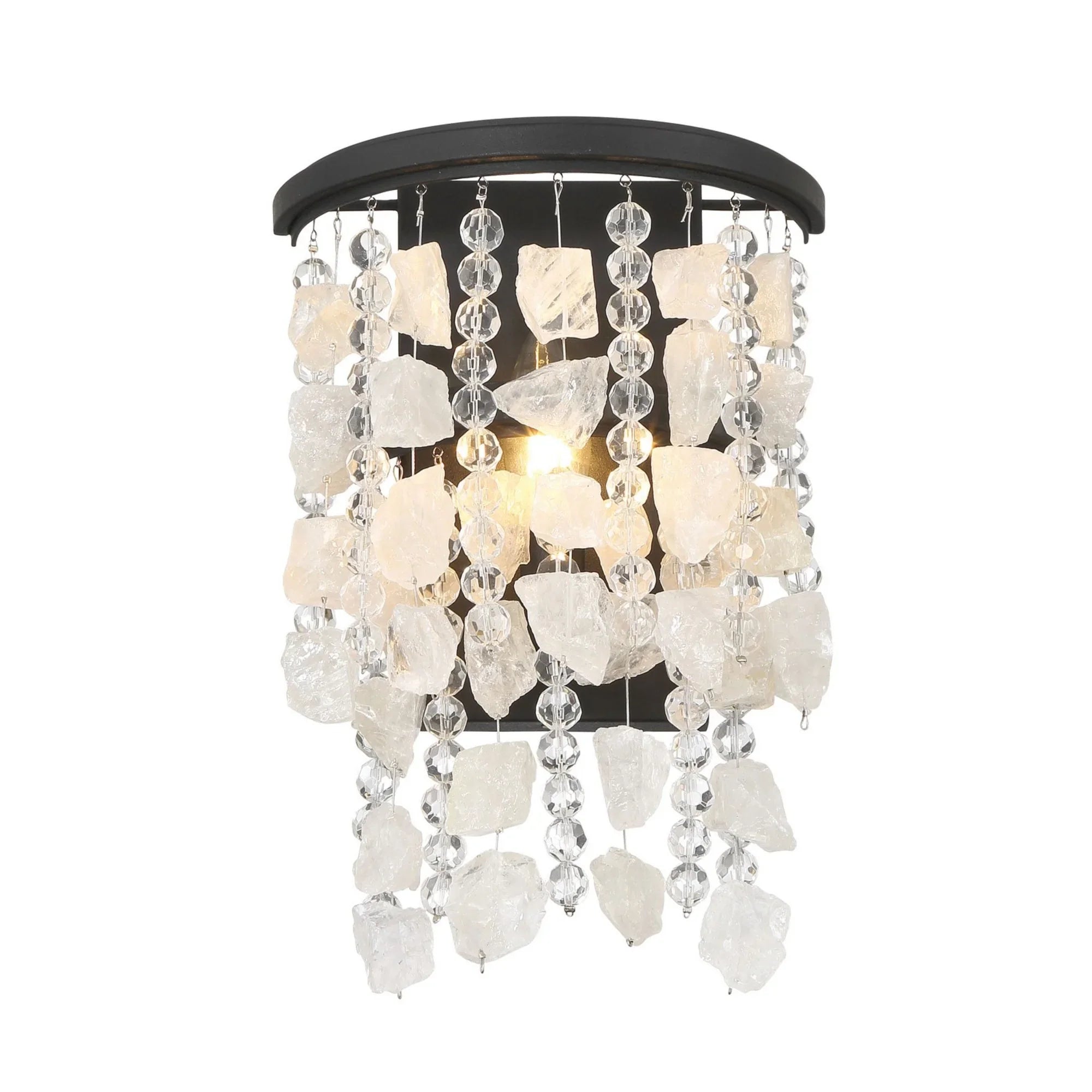 Shimmering Elegance 12" Wall Sconce, Sand Coal Finish with Crystals and Beads - Bees Lighting