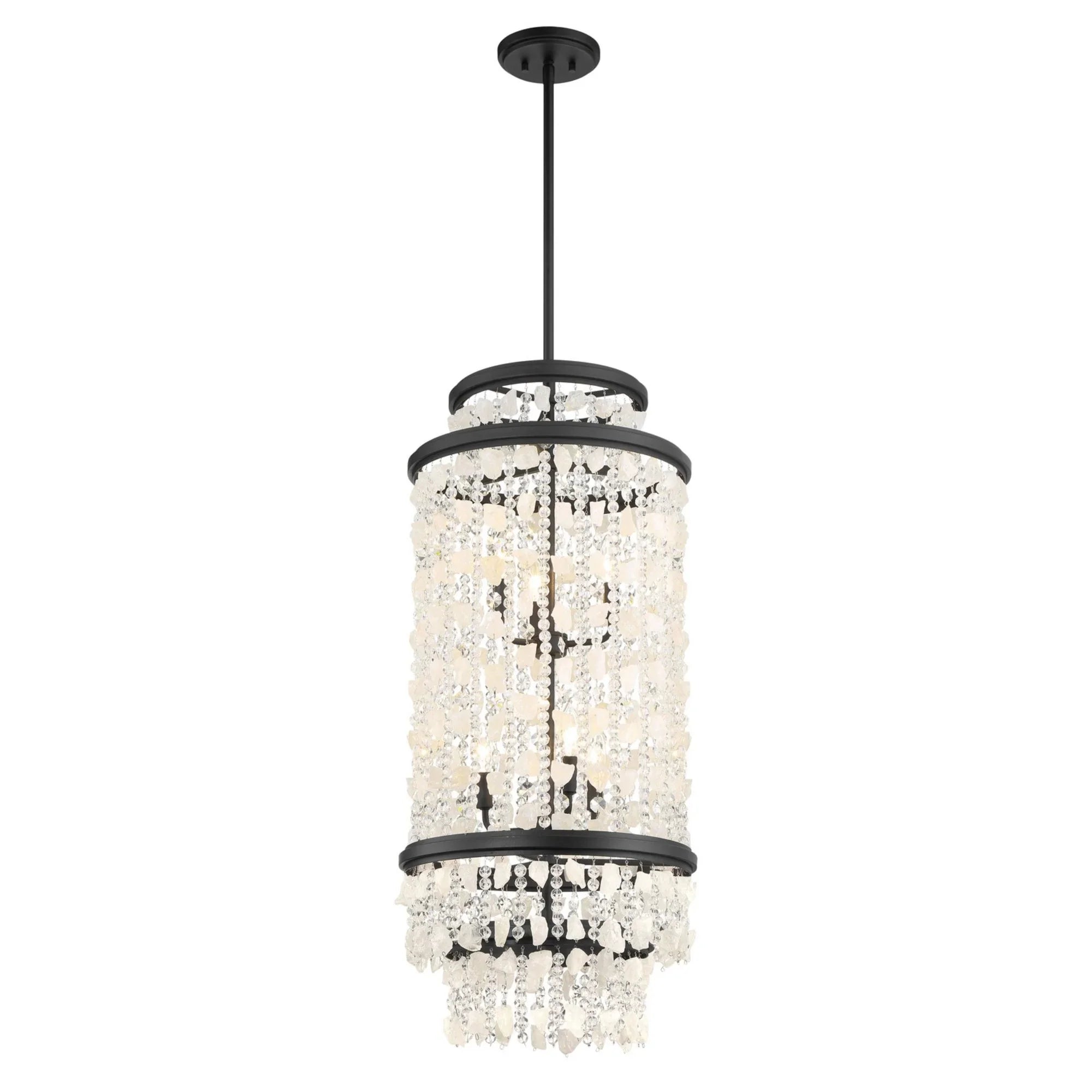 Shimmering Elegance 37" 6-Light Pendant, Sand Coal Finish with Crystals and Beads - Bees Lighting