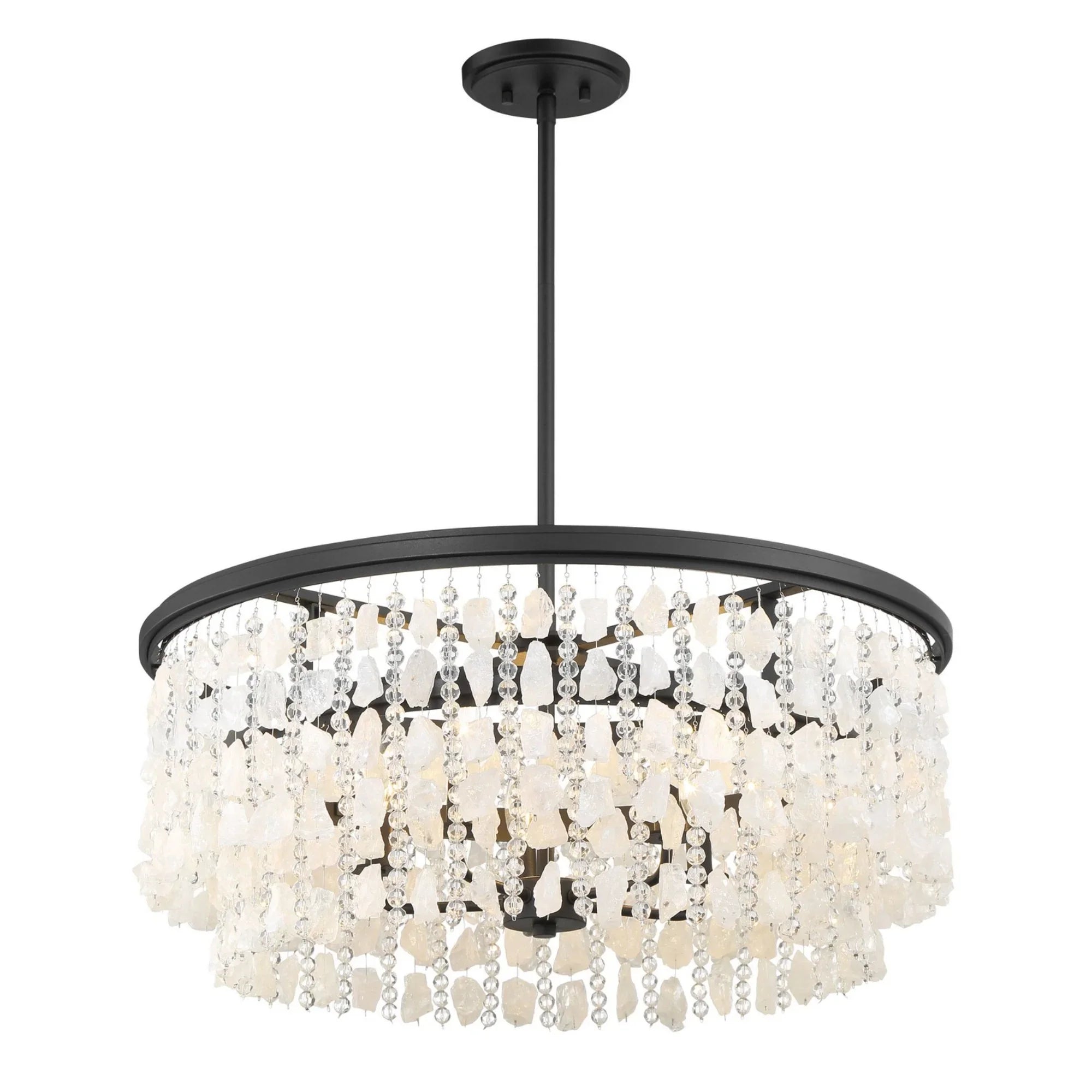 Shimmering Elegance 28" 5-Light Chandelier, Sand Coal Finish with Crystals and Beads - Bees Lighting
