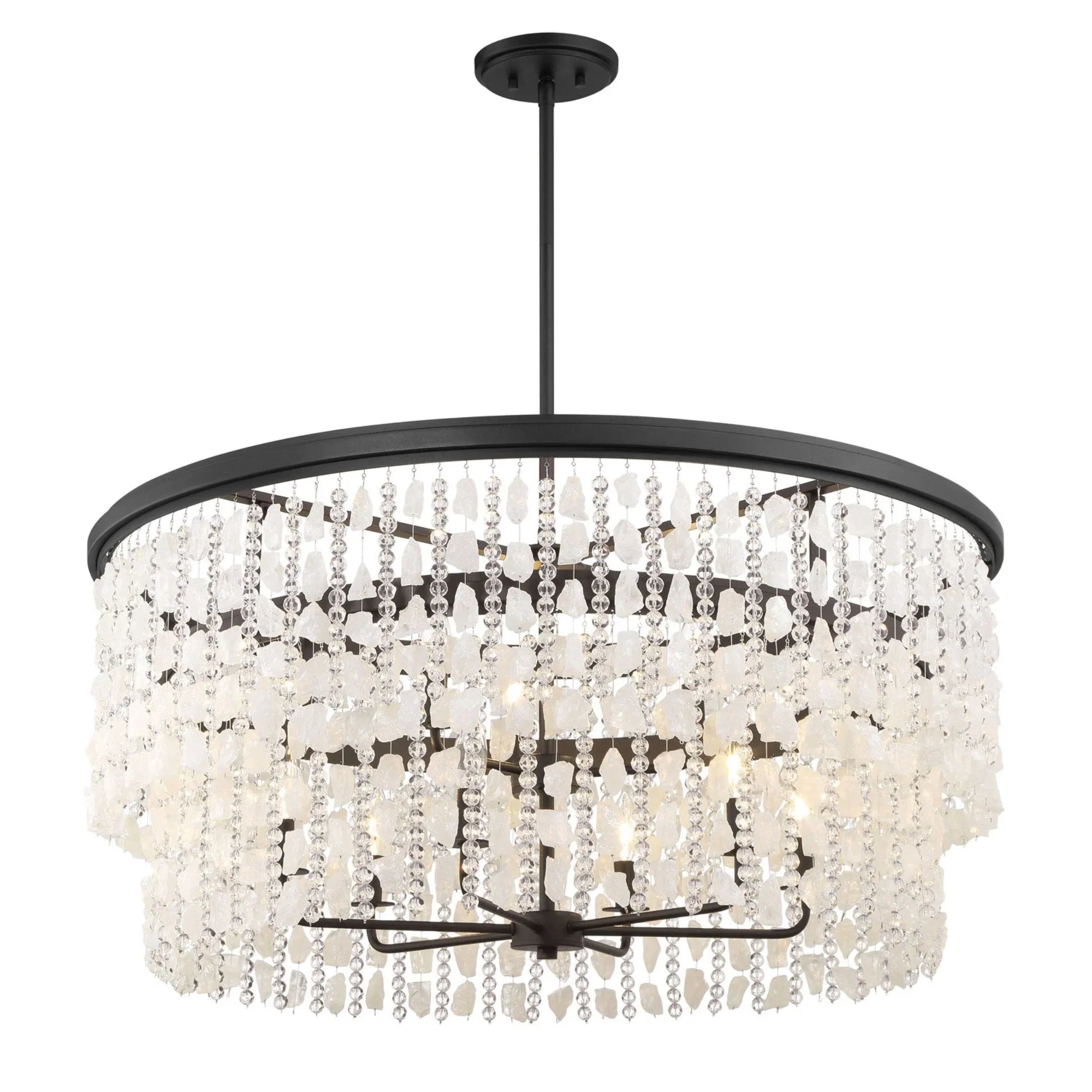 Shimmering Elegance 36" 9-Light Chandelier, Sand Coal Finish with Crystals and Beads - Bees Lighting