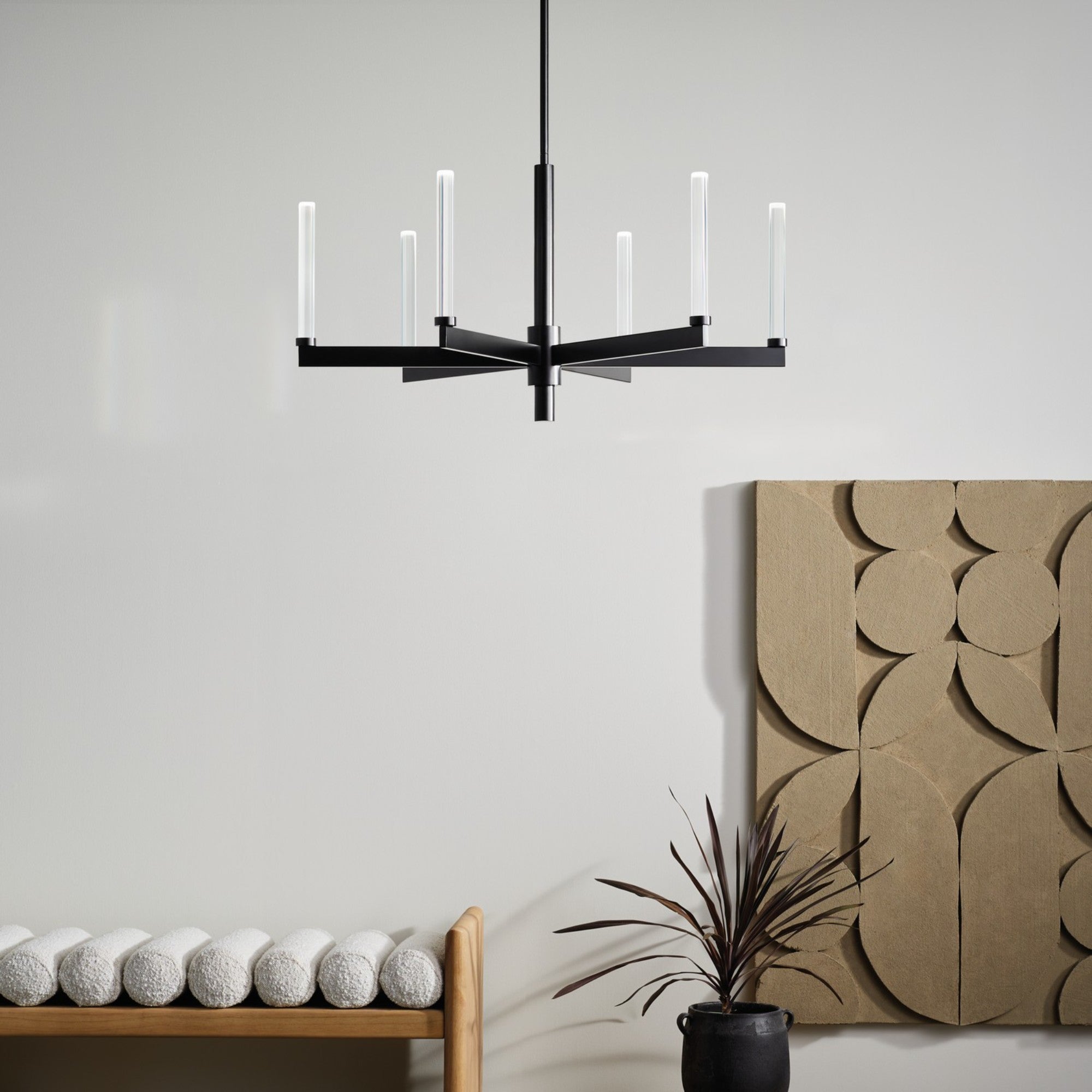 Sycara 36" 6-Light LED Chandelier, Black Finish