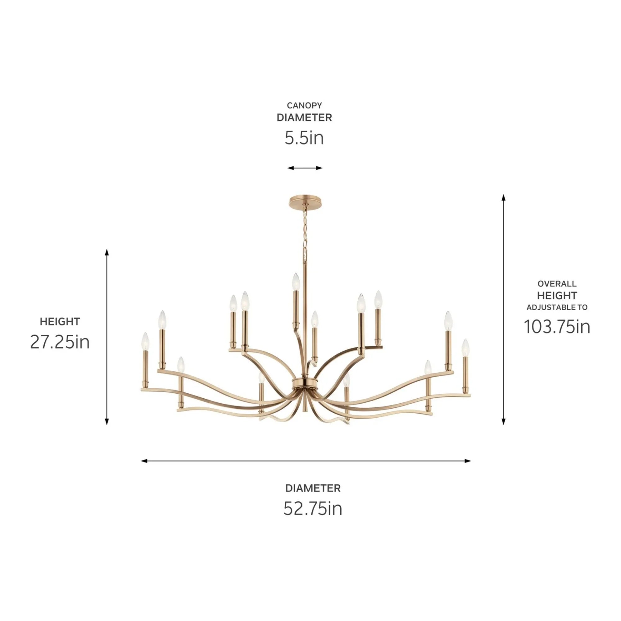 Malene 53" 14-Light Chandelier, Champagne Bronze Finish - Bees Lighting