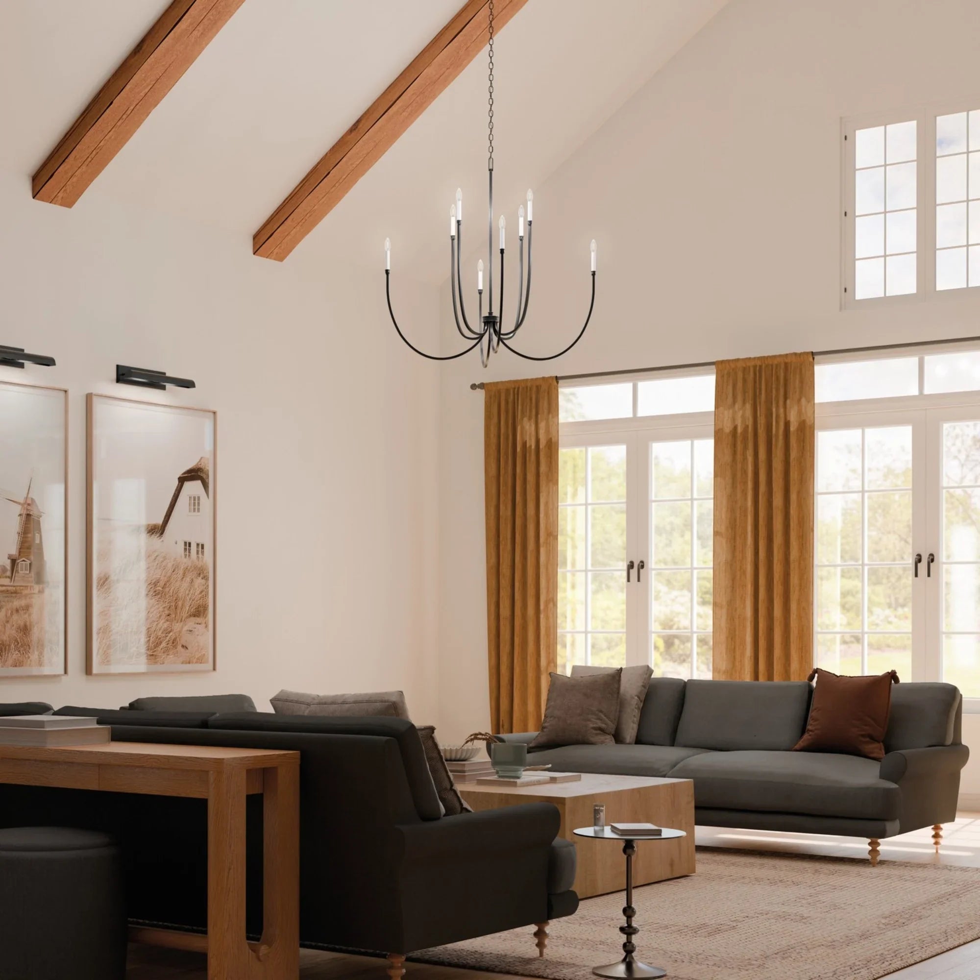 Malene 45" 8-Light Foyer Chandelier, Black Finish - Bees Lighting