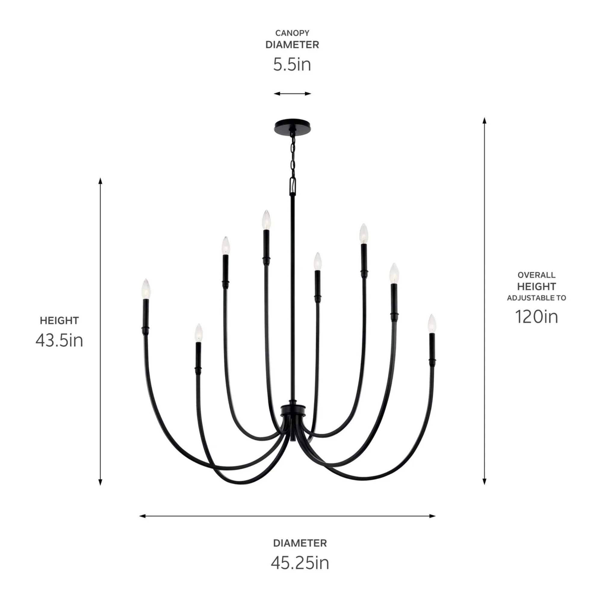 Malene 45" 8-Light Foyer Chandelier, Black Finish - Bees Lighting