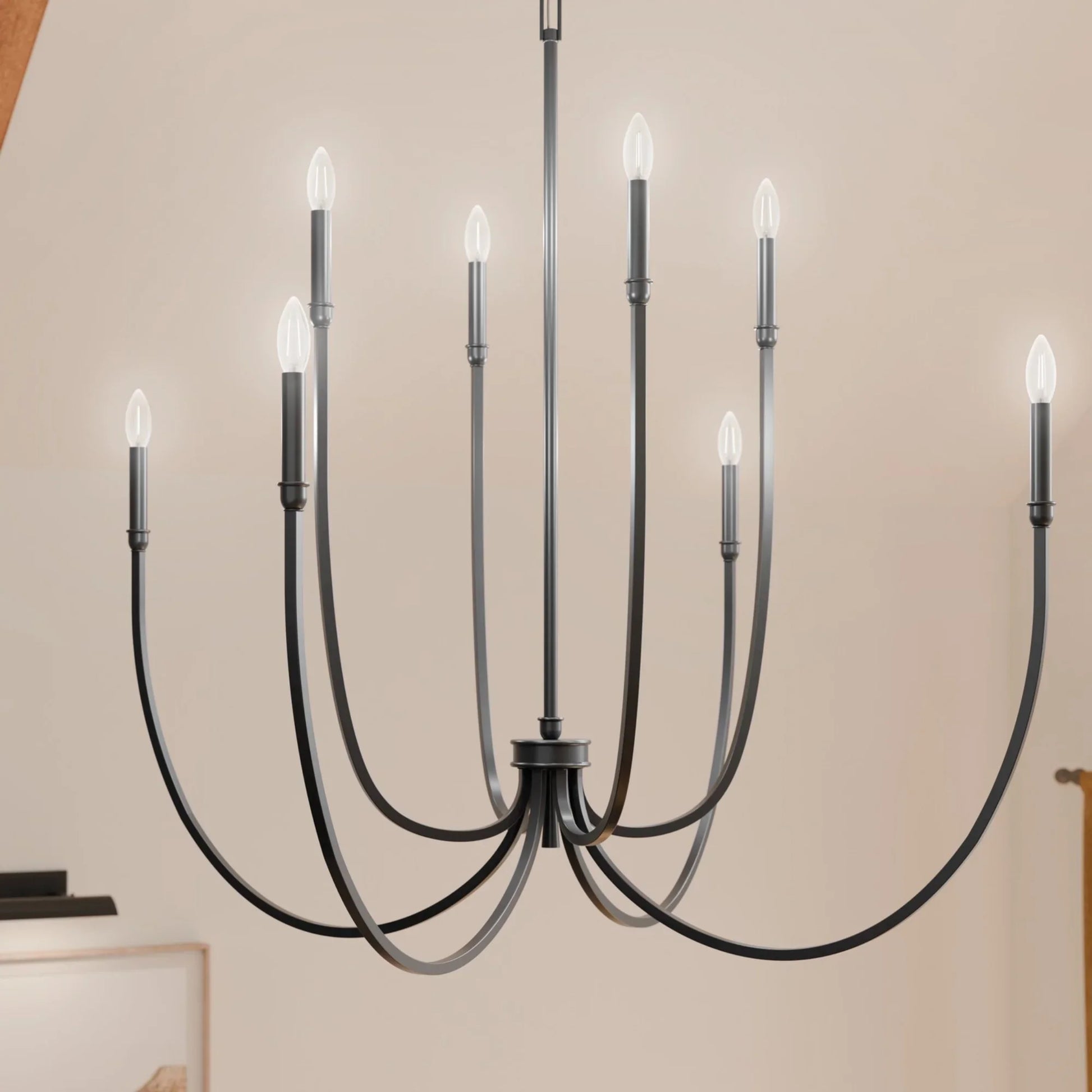 Malene 45" 8-Light Foyer Chandelier, Black Finish - Bees Lighting