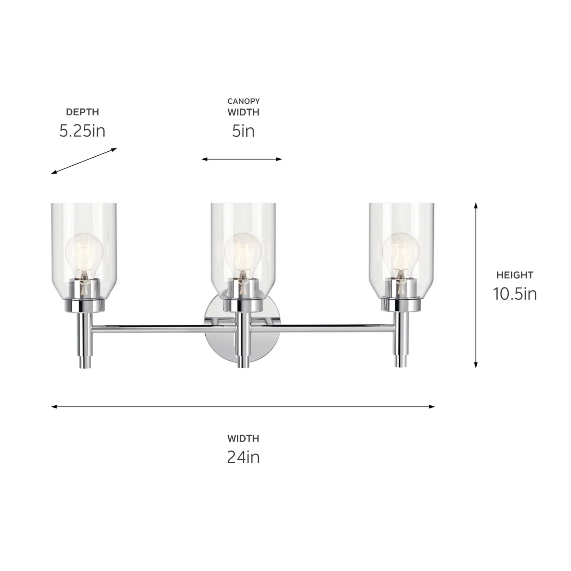 Madden 24" 3-Light Vanity Light, Chrome Finish - Bees Lighting
