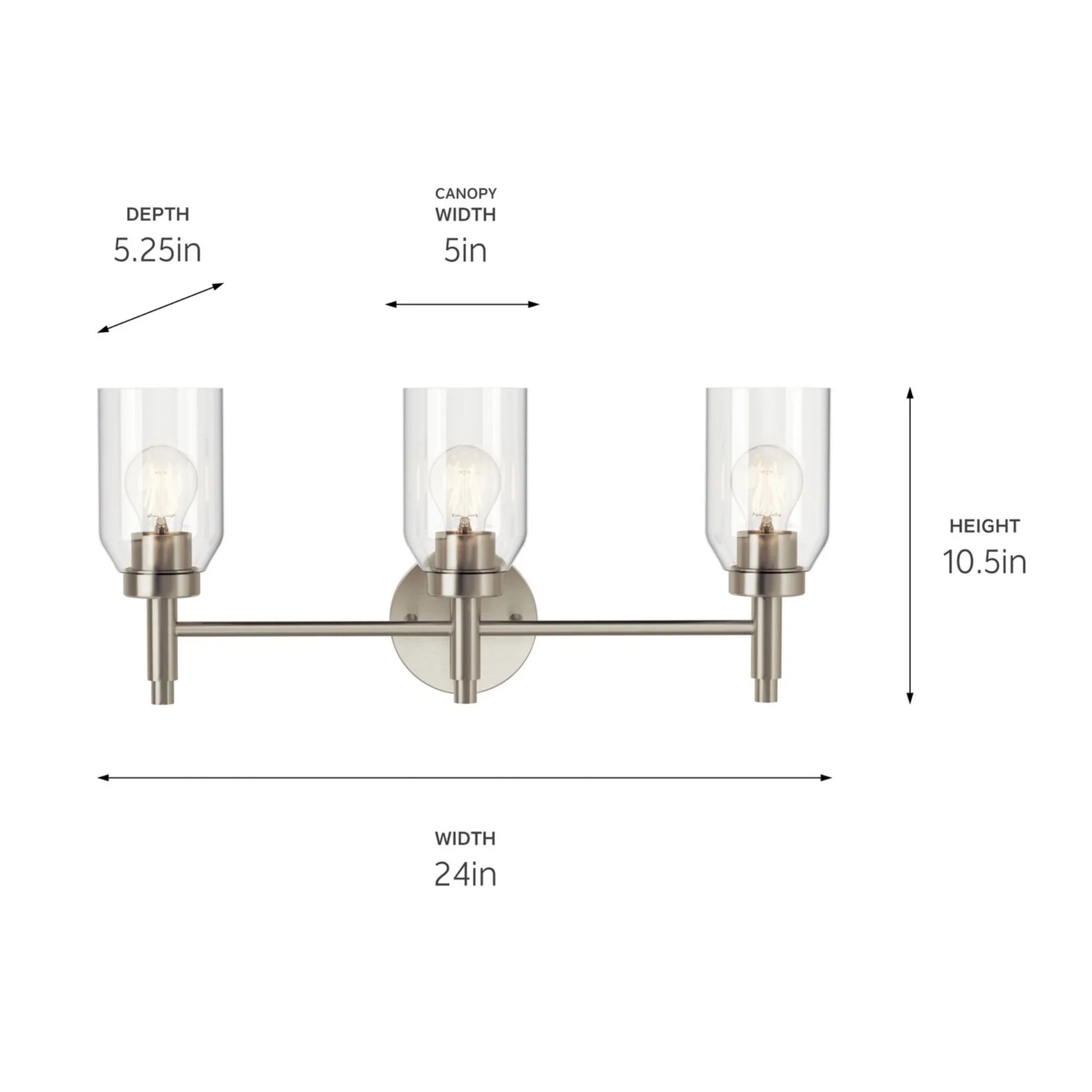 Madden 24" 3-Light Vanity Light, Brushed Nickel Finish - Bees Lighting