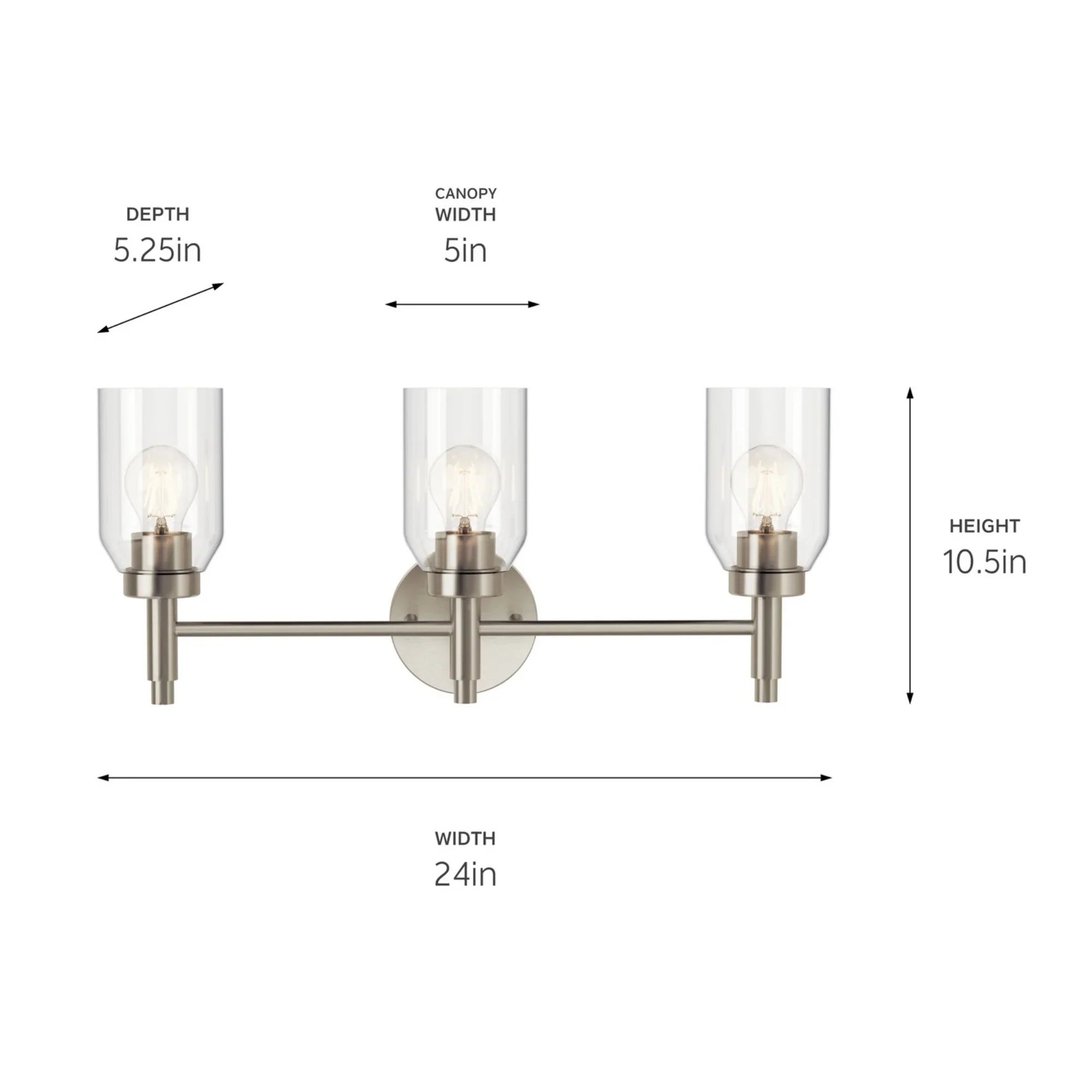 Madden 24" 3-Light Vanity Light, Brushed Nickel Finish - Bees Lighting