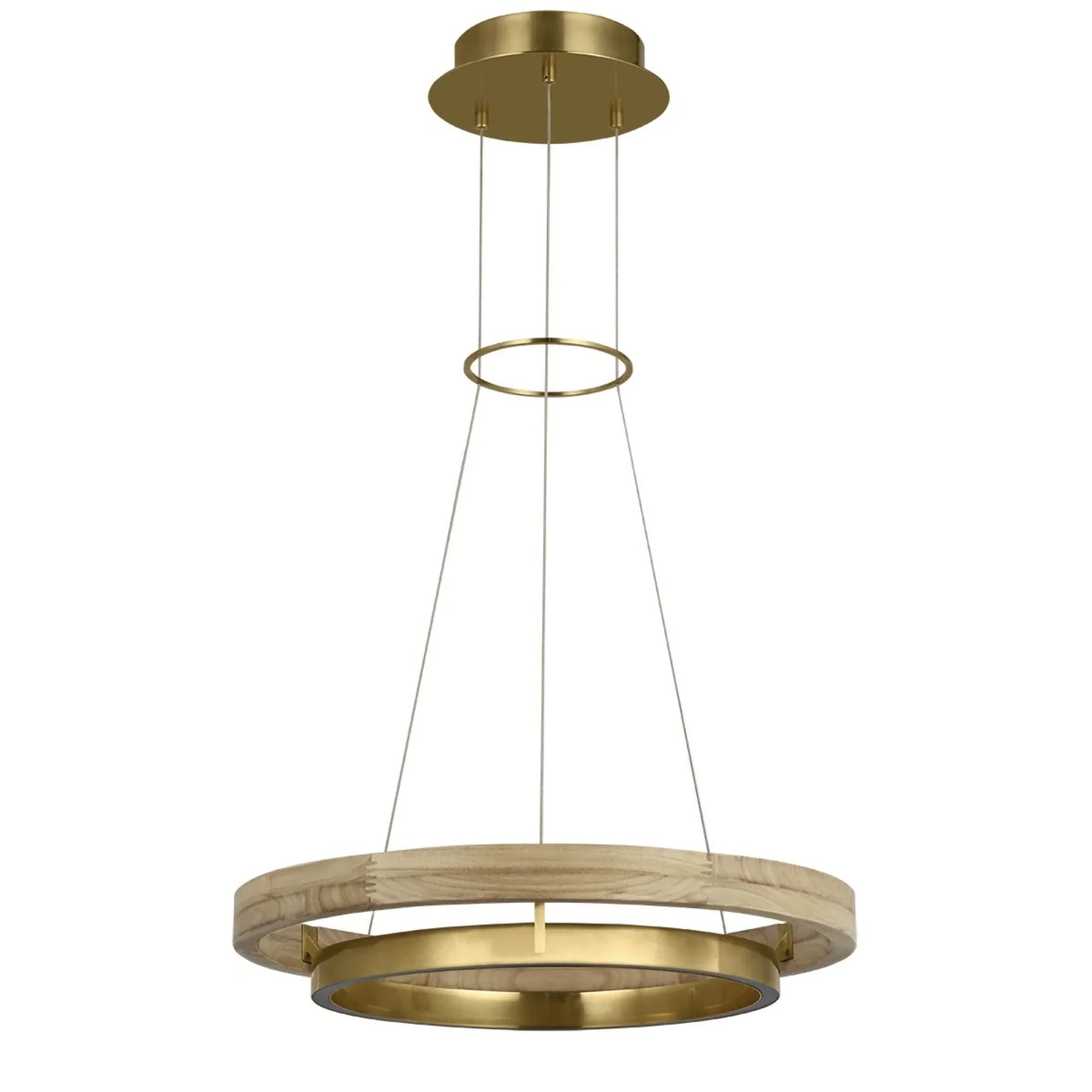 Grace 24" LED Chandelier, Antique Brass & Natural Oak Finish - Bees Lighting