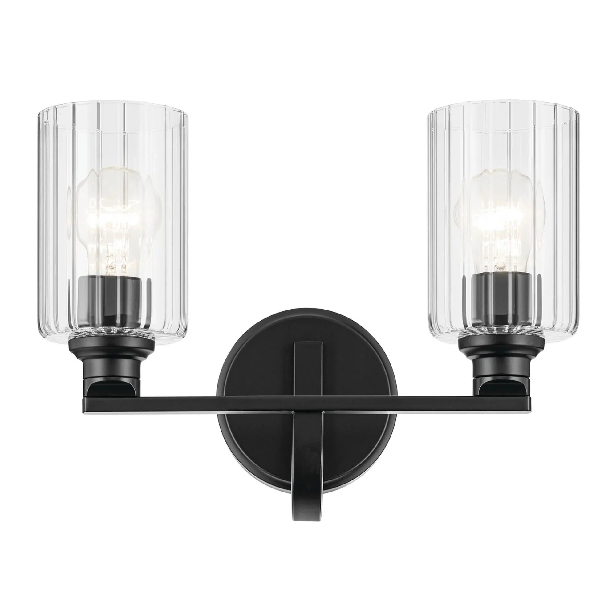 Gioe 14" 2-Light Bath Vanity Light, Black Finish Fluted Glass - Bees Lighting