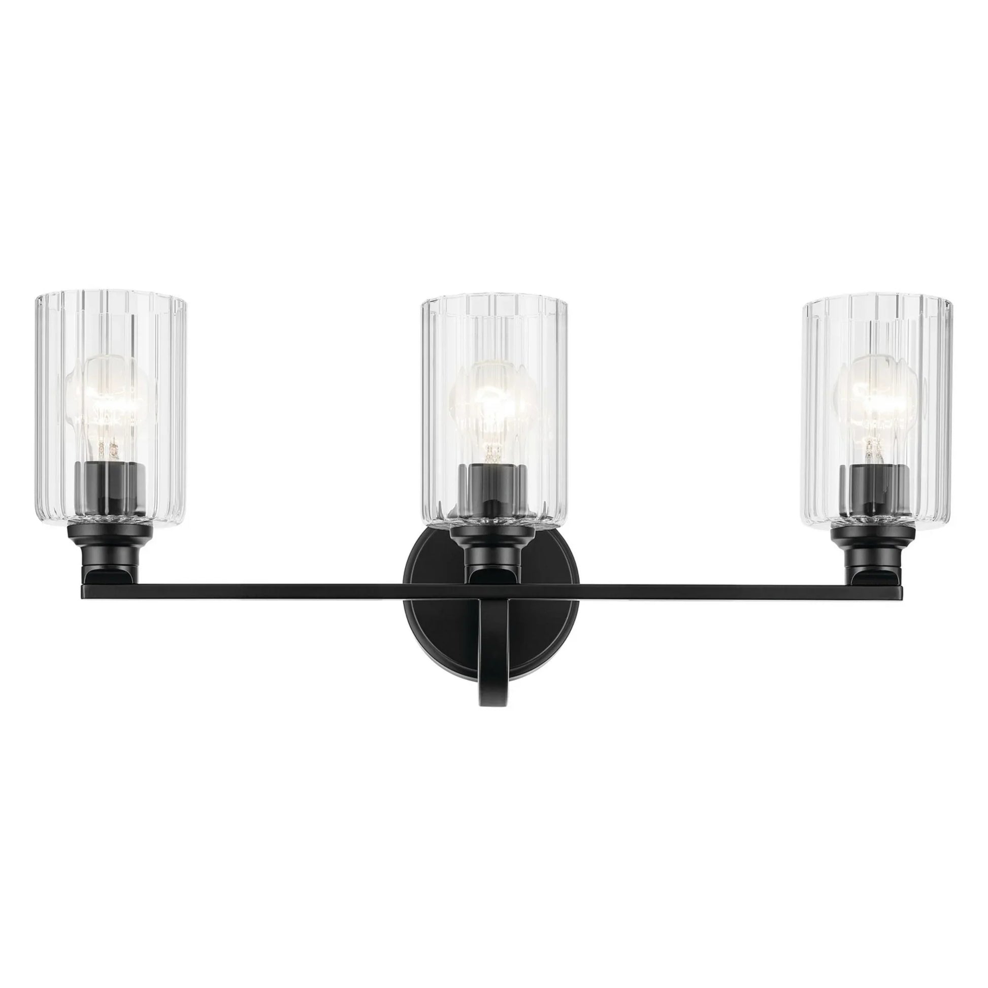 Gioe 24" 3-Light Bath Vanity Light, Black Finish Fluted Glass - Bees Lighting
