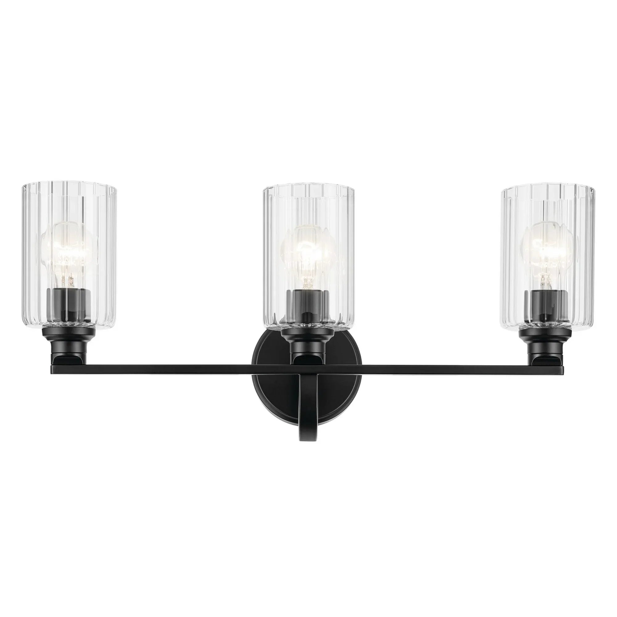 Gioe 24" 3-Light Bath Vanity Light, Black Finish Fluted Glass - Bees Lighting