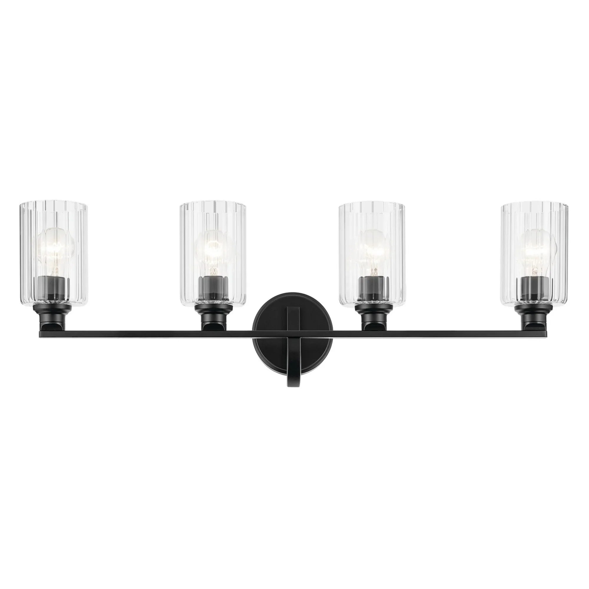 Gioe 32" 4-Light Bath Vanity Light, Black Finish Fluted Glass - Bees Lighting