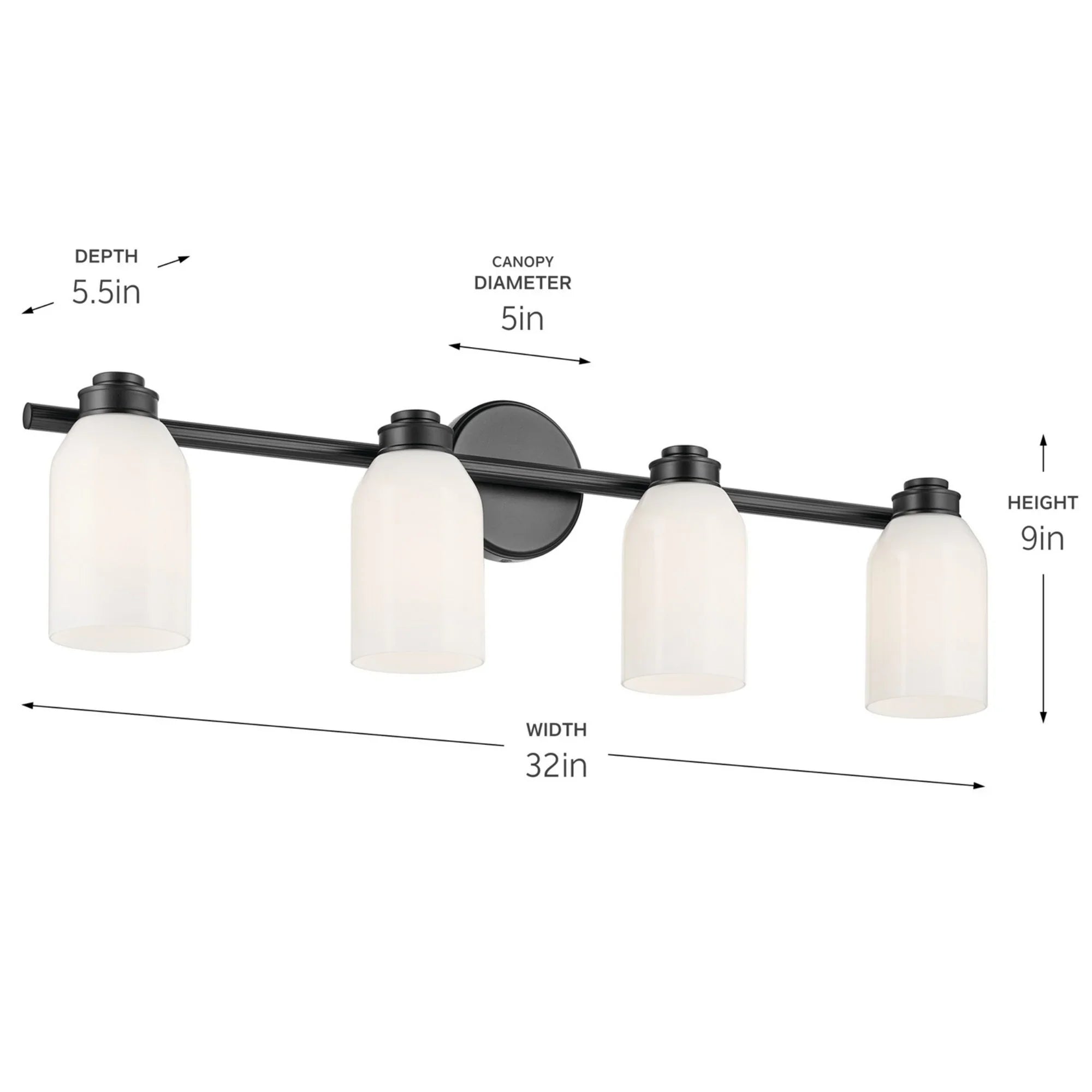 Shae 32" 4-Light Bath Vanity Light, Black Finish - Bees Lighting