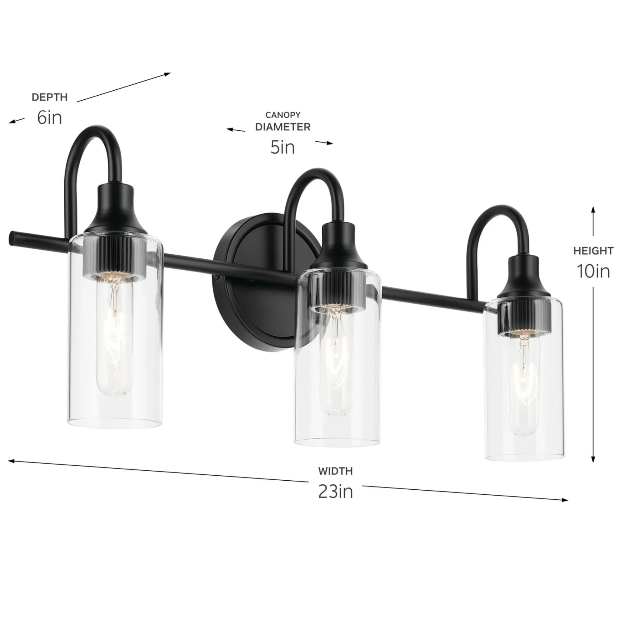 Kavi 23" 3-Light Bath Vanity Light, Black Finish - Bees Lighting