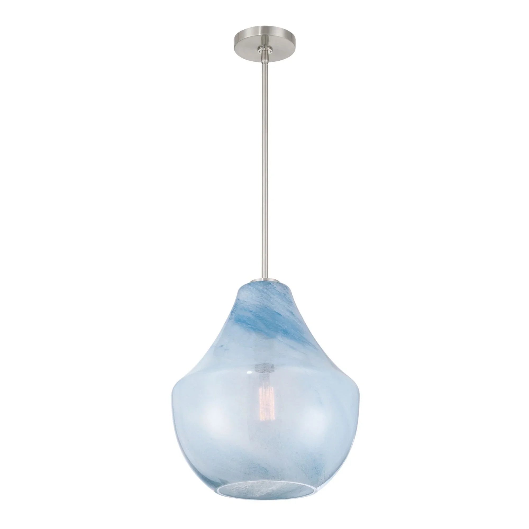 Pacific 17" Pendant, Brushed Nickel Finish with Soft Blue Alabaster Glass - Bees Lighting