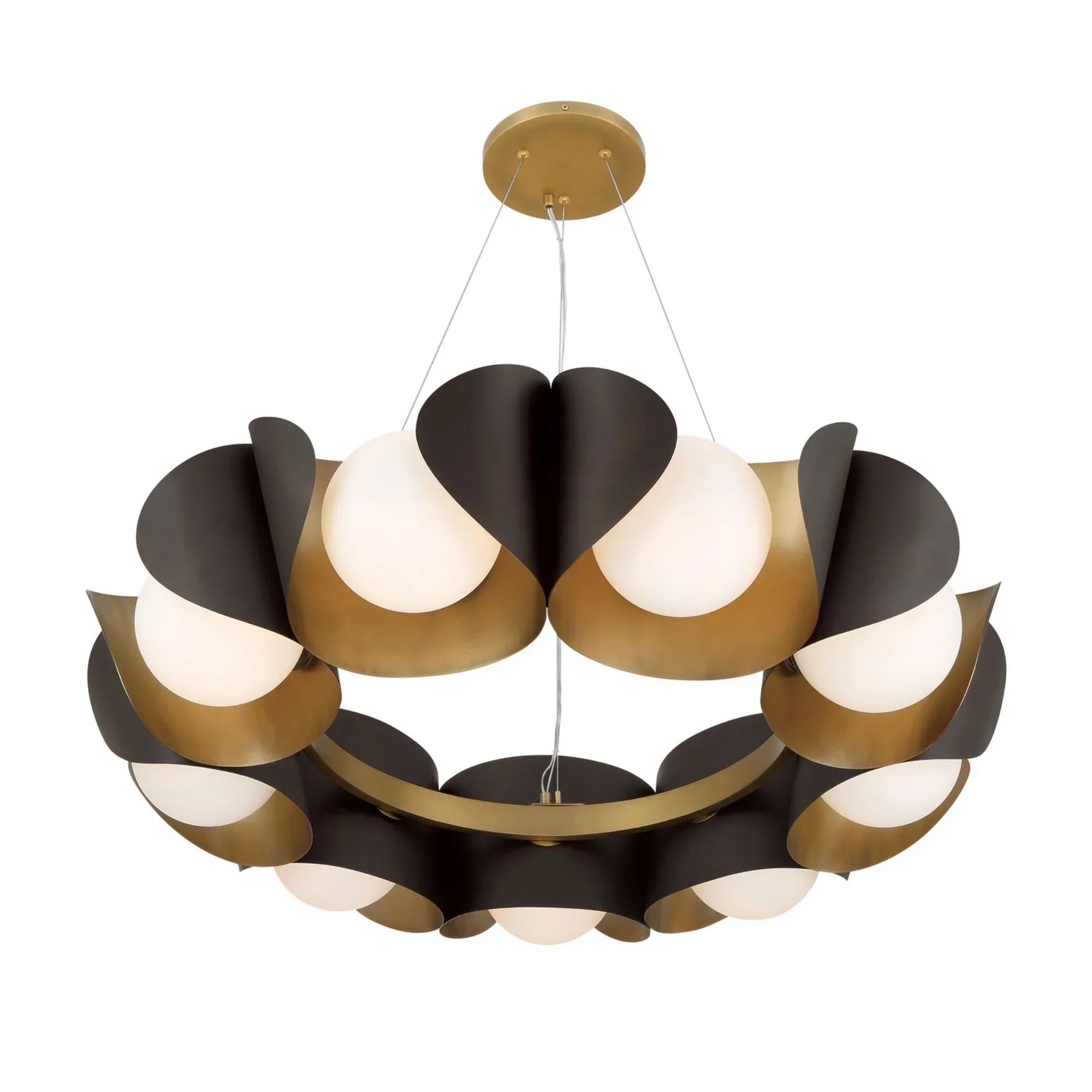 Flare 34" 9-Light Pendant, Legacy Brass & Dark Bronze Finish - Bees Lighting