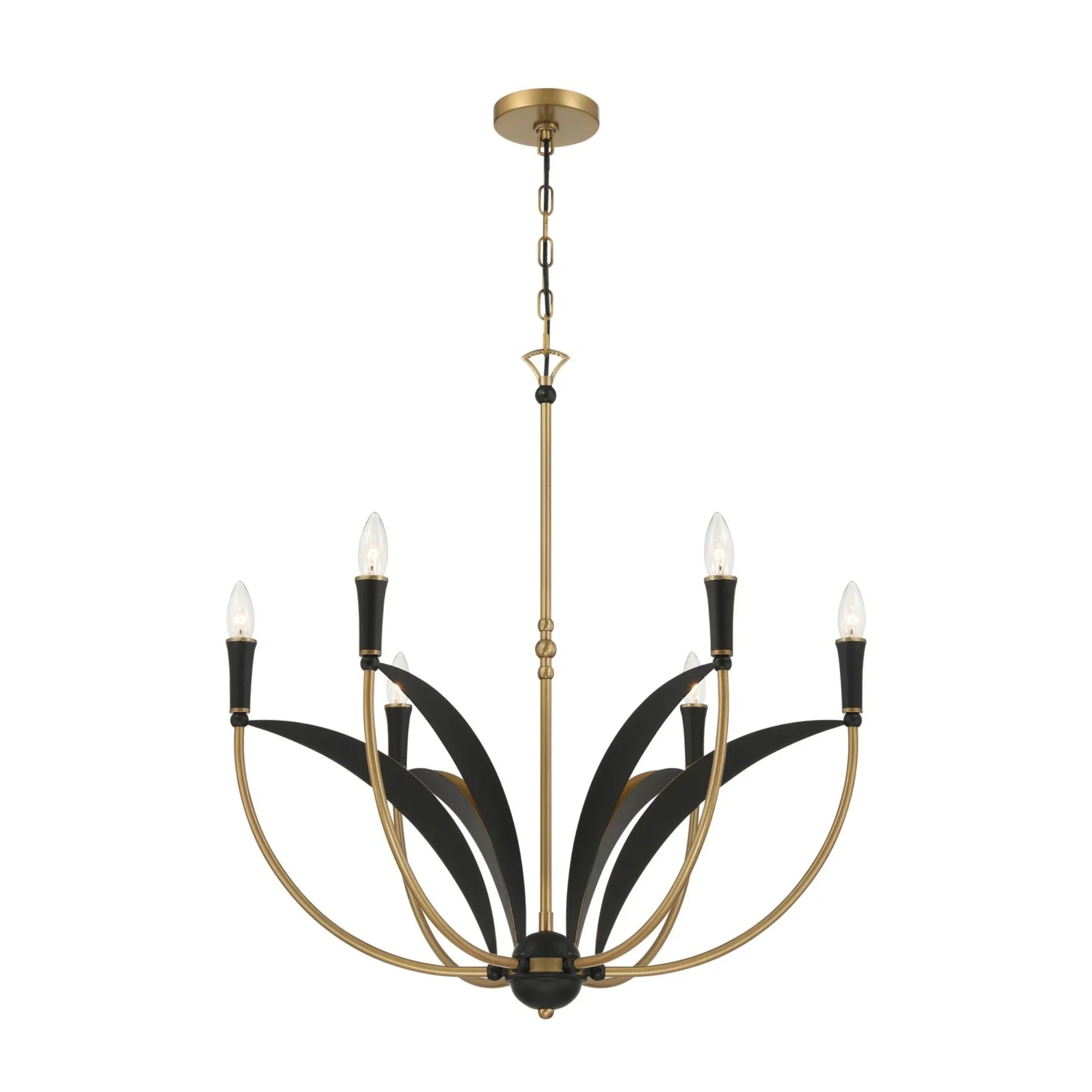 Miller 28" 6-Light Chandelier, Legacy Brass & Sand Coal Finish - Bees Lighting