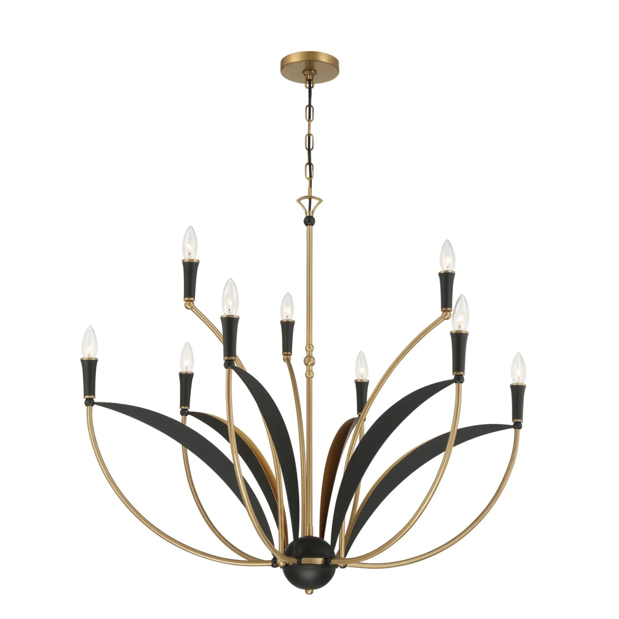 Miller 36" 9-Light Chandelier, Legacy Brass & Sand Coal Finish - Bees Lighting