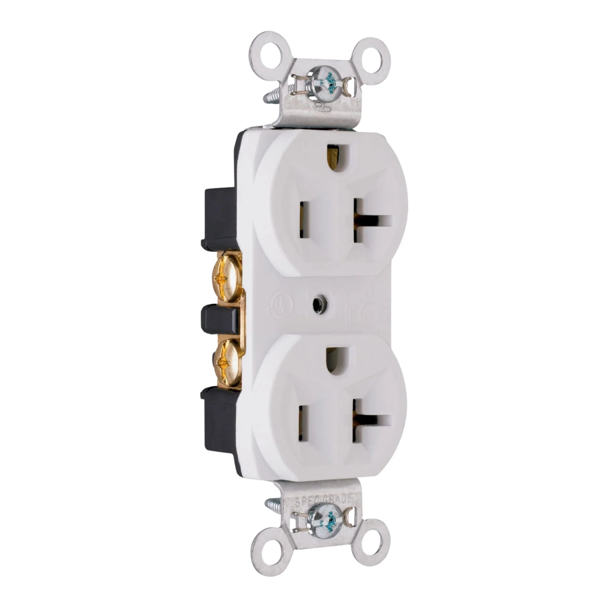Spec Grade 20A Duplex Receptacle, 125V, Back and Side Wire, White