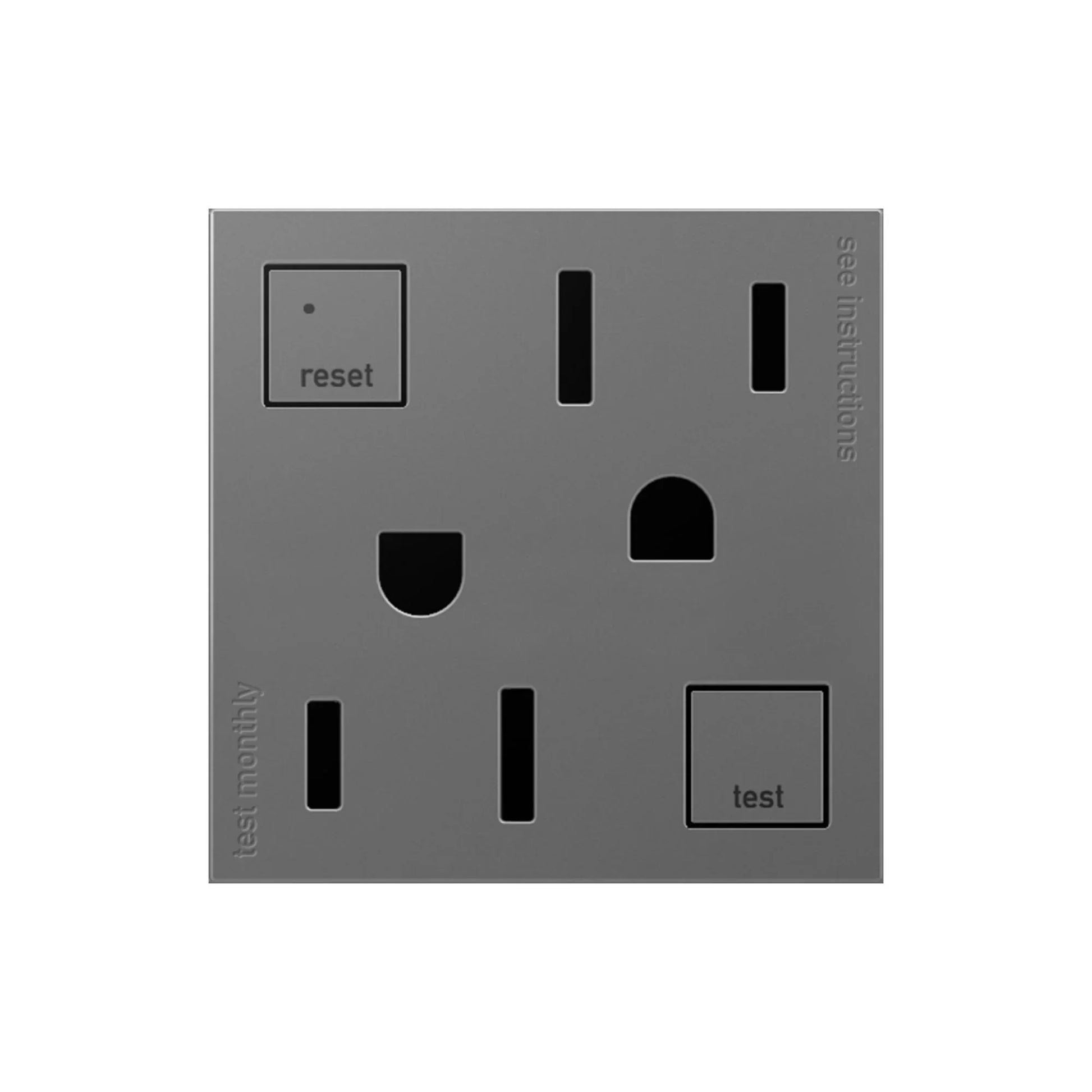 adorne Tamper-Resistant 15A Duplex Self-Test GFCI Receptacle, Magnesium - Bees Lighting