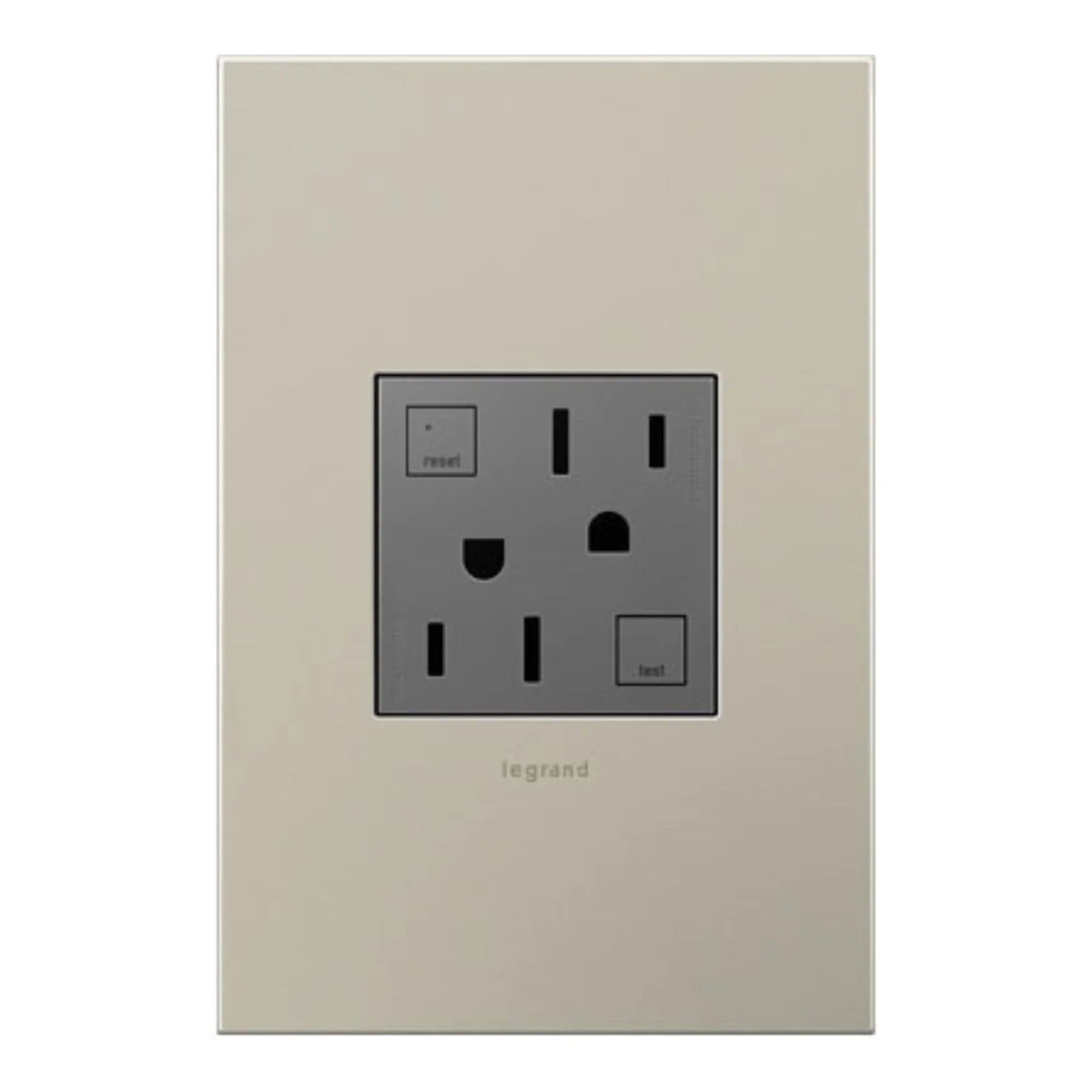 adorne Tamper-Resistant 15A Duplex Self-Test GFCI Receptacle, Magnesium - Bees Lighting