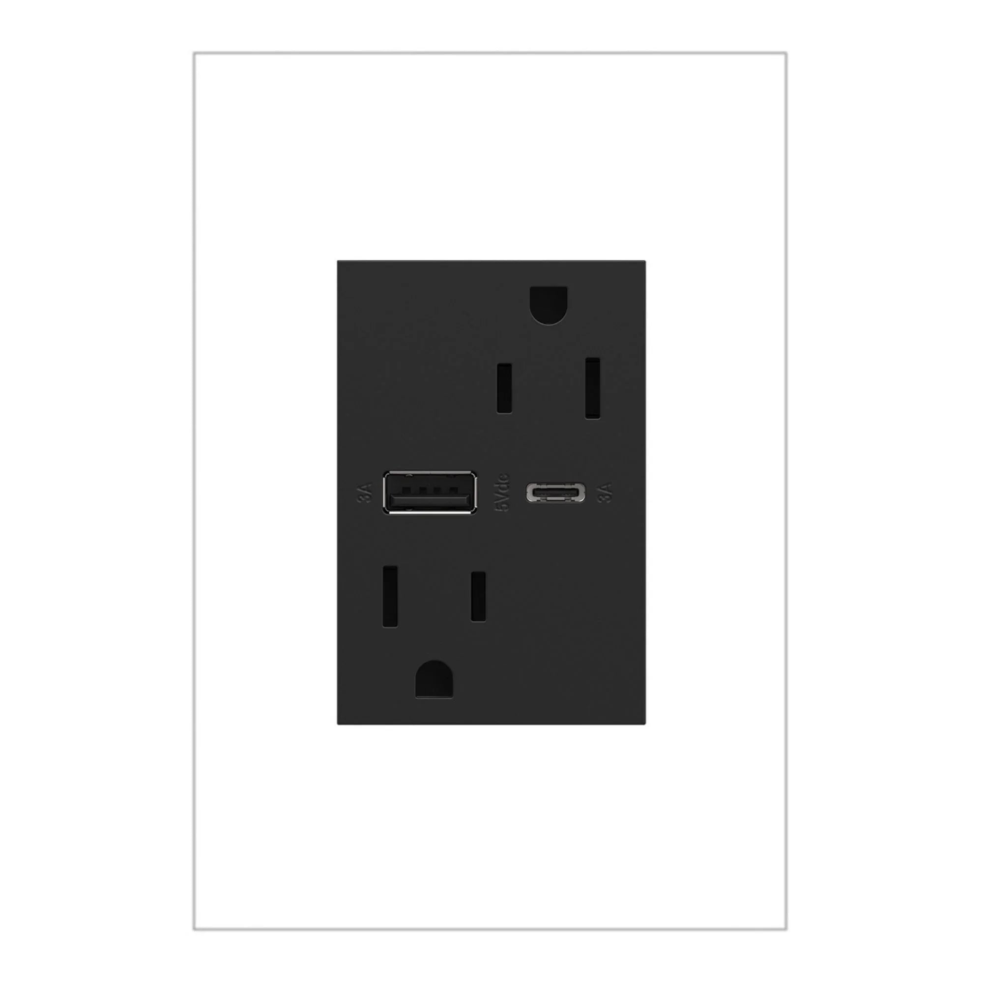 adorne 15W USB Outlet, Type A/C, 15A, Tamper-Resistant, Plus-Size - Bees Lighting