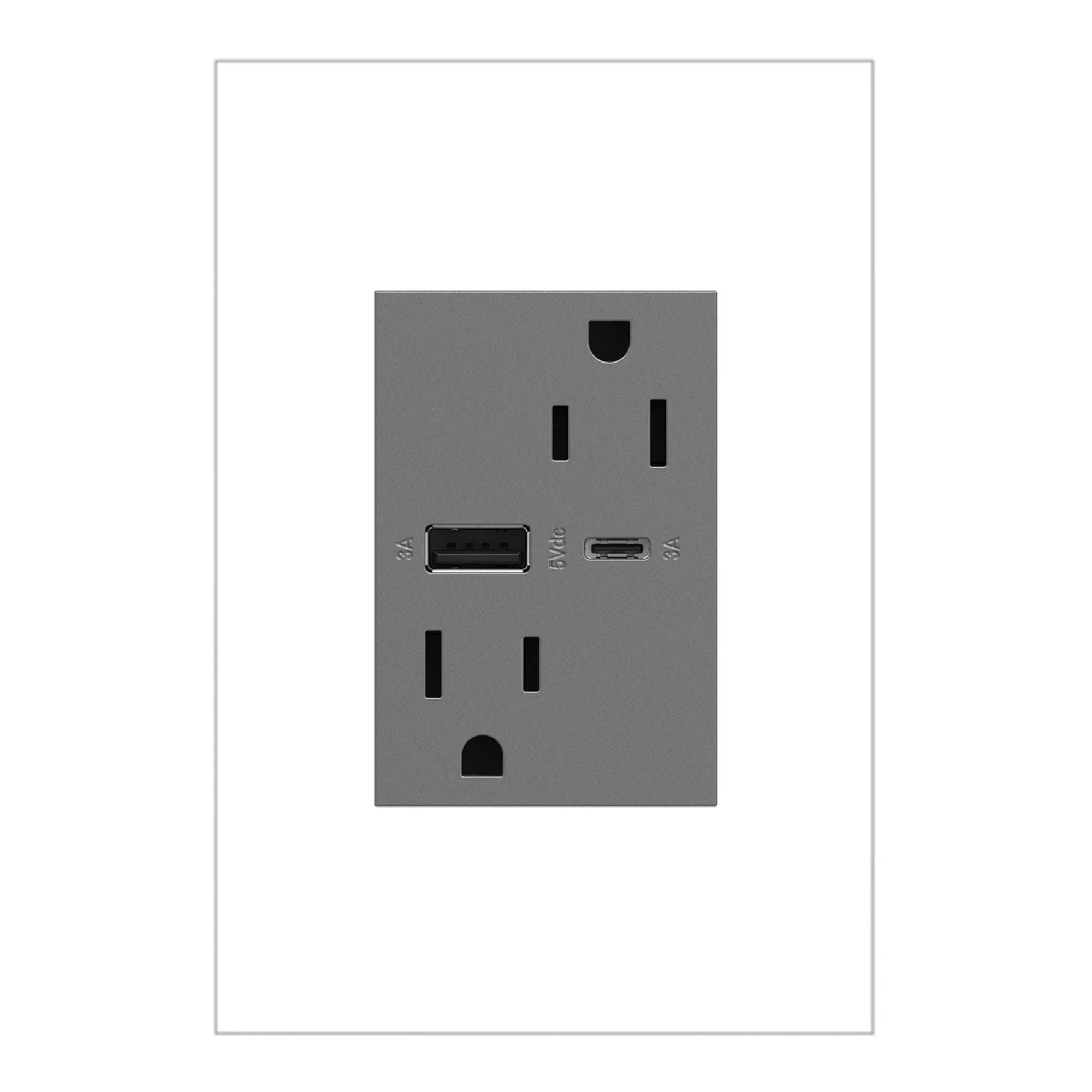 adorne 15W USB Outlet, Type A/C, 15A, Tamper-Resistant, Plus-Size - Bees Lighting