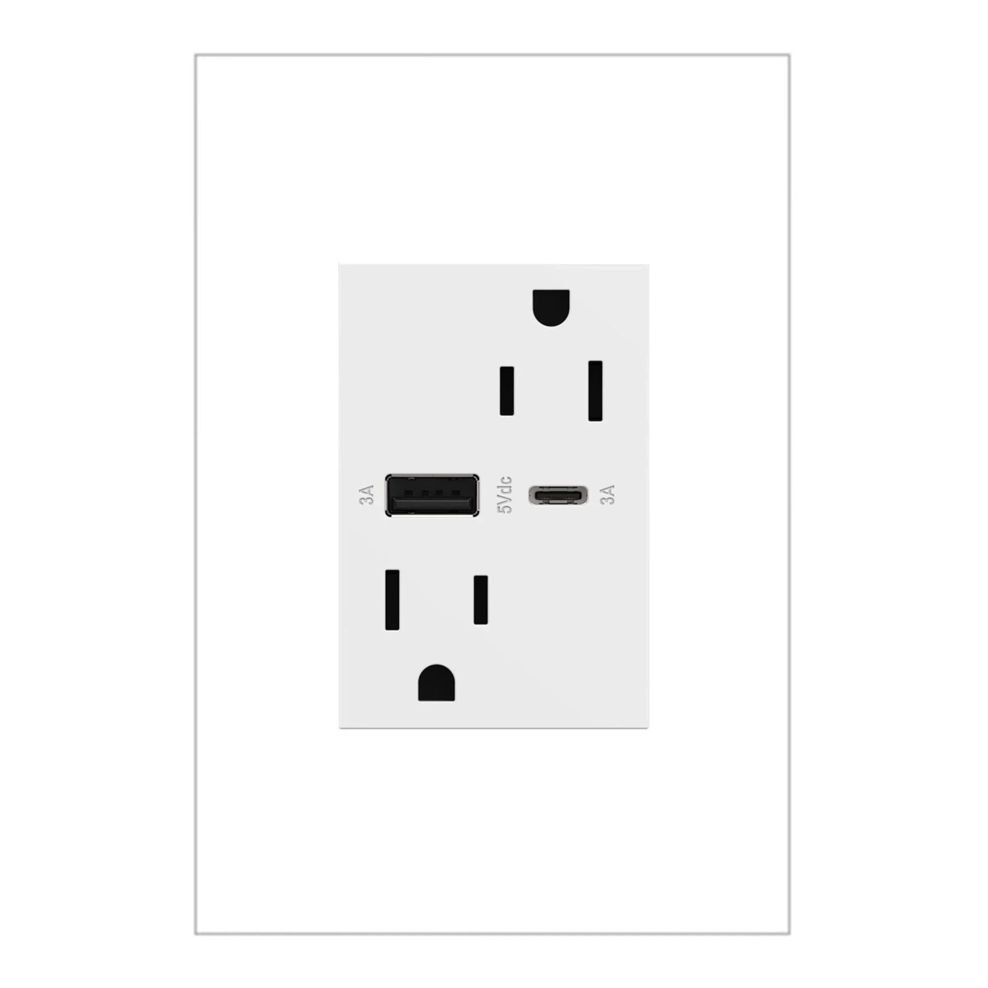 adorne 15W USB Outlet, Type A/C, 15A, Tamper-Resistant, Plus-Size - Bees Lighting