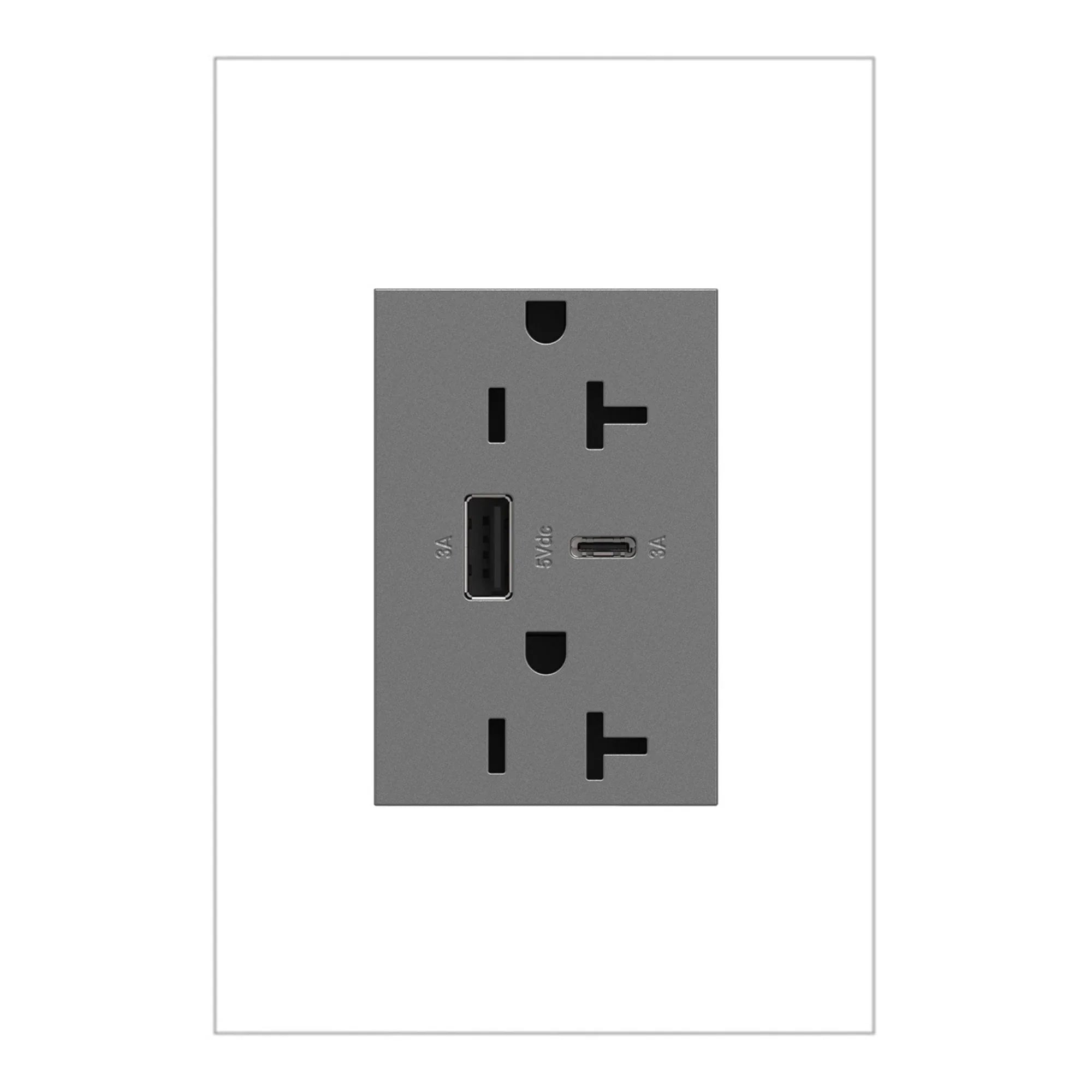 adorne 20 Amp USB Outlet, Type A/C, Tamper-Resistant, Plus-Size - Bees Lighting