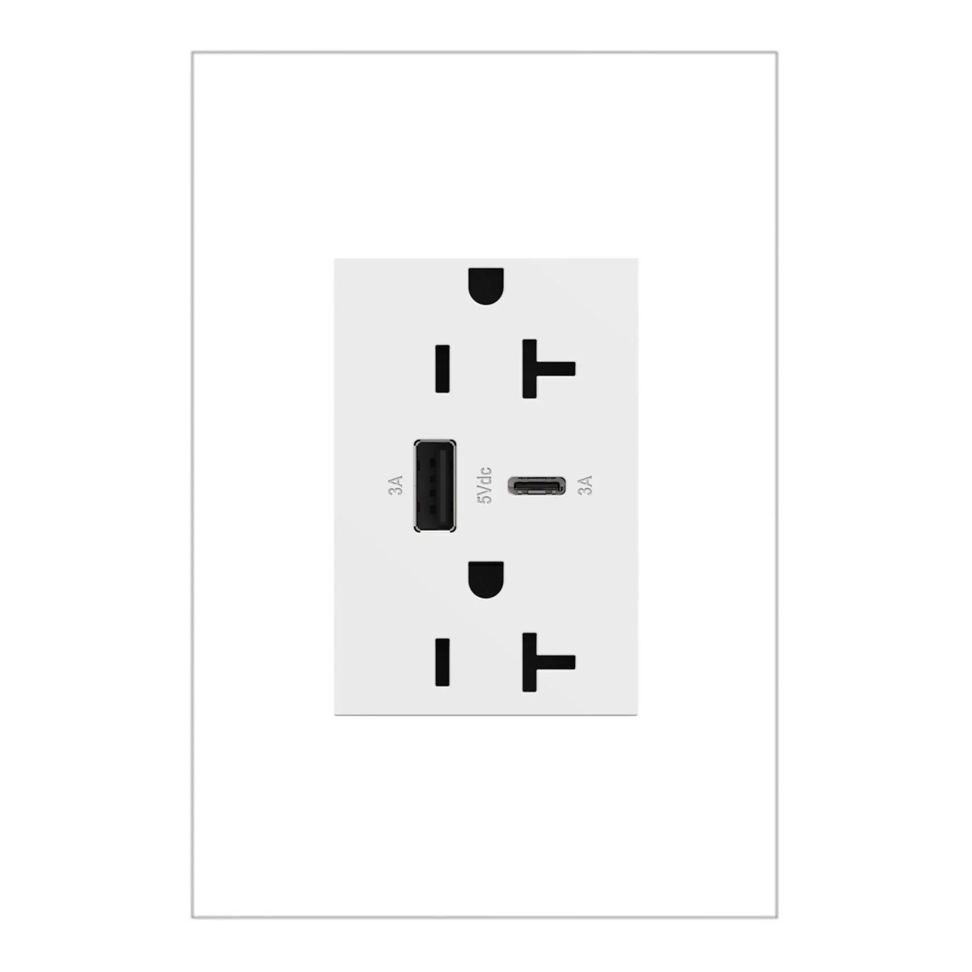adorne 20 Amp USB Outlet, Type A/C, Tamper-Resistant, Plus-Size - Bees Lighting