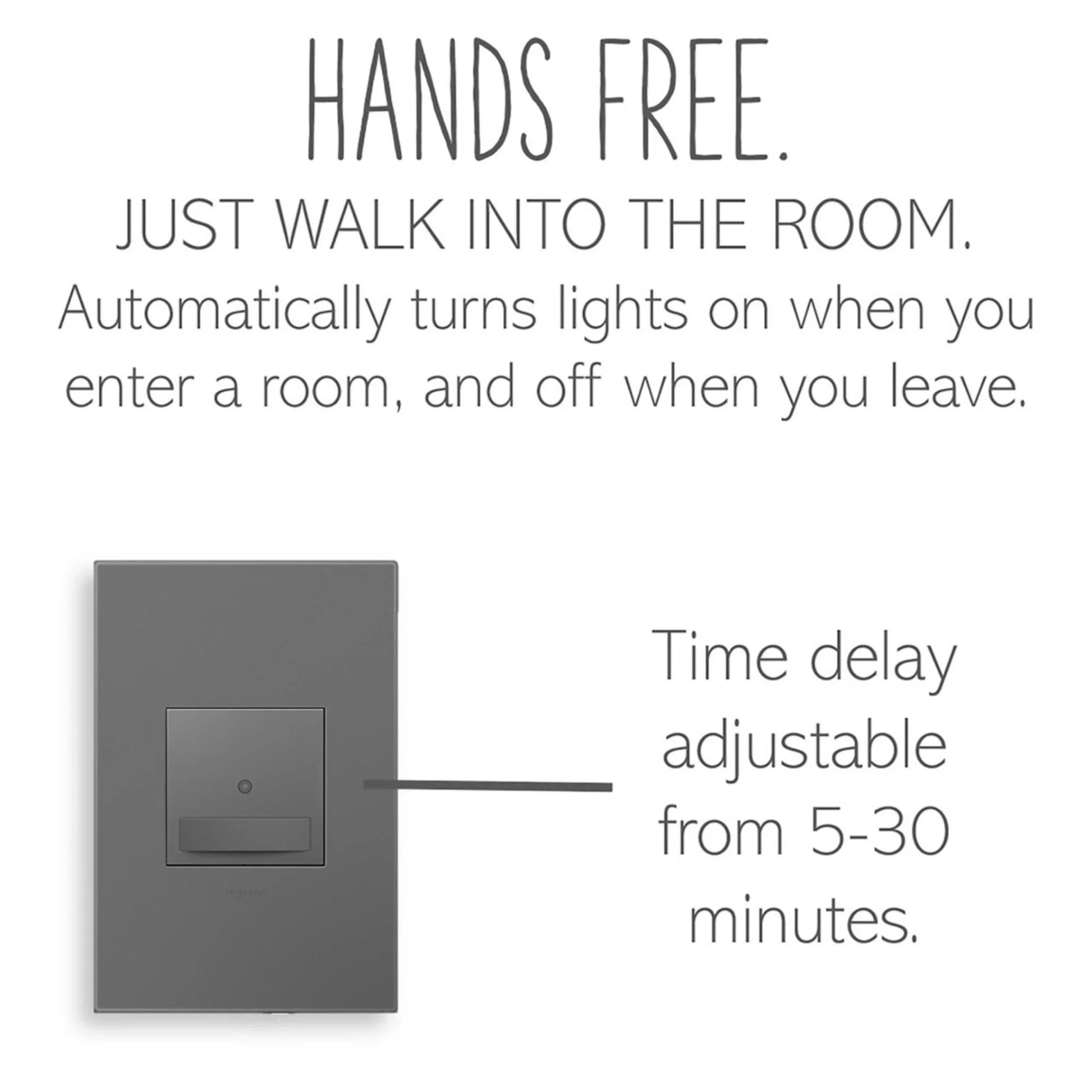 adorne Auto On/Off Occupancy Motion Sensor Switch, 600W, 120V, Magnesium - Bees Lighting