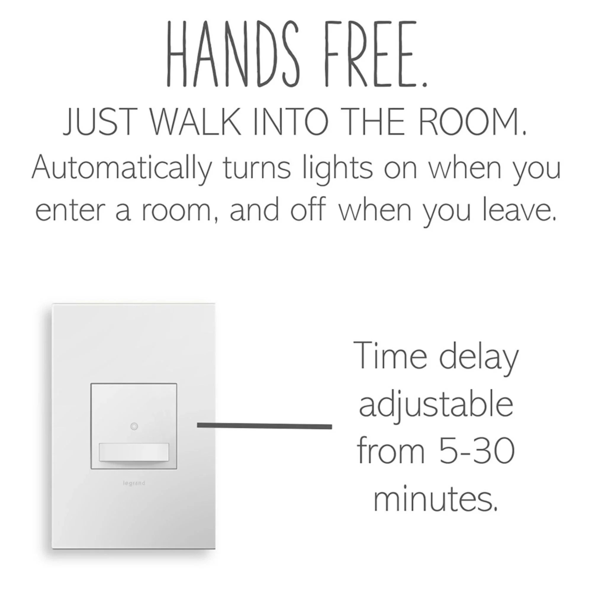 adorne Auto On/Off Occupancy Motion Sensor Switch, 600W, 120V, White - Bees Lighting