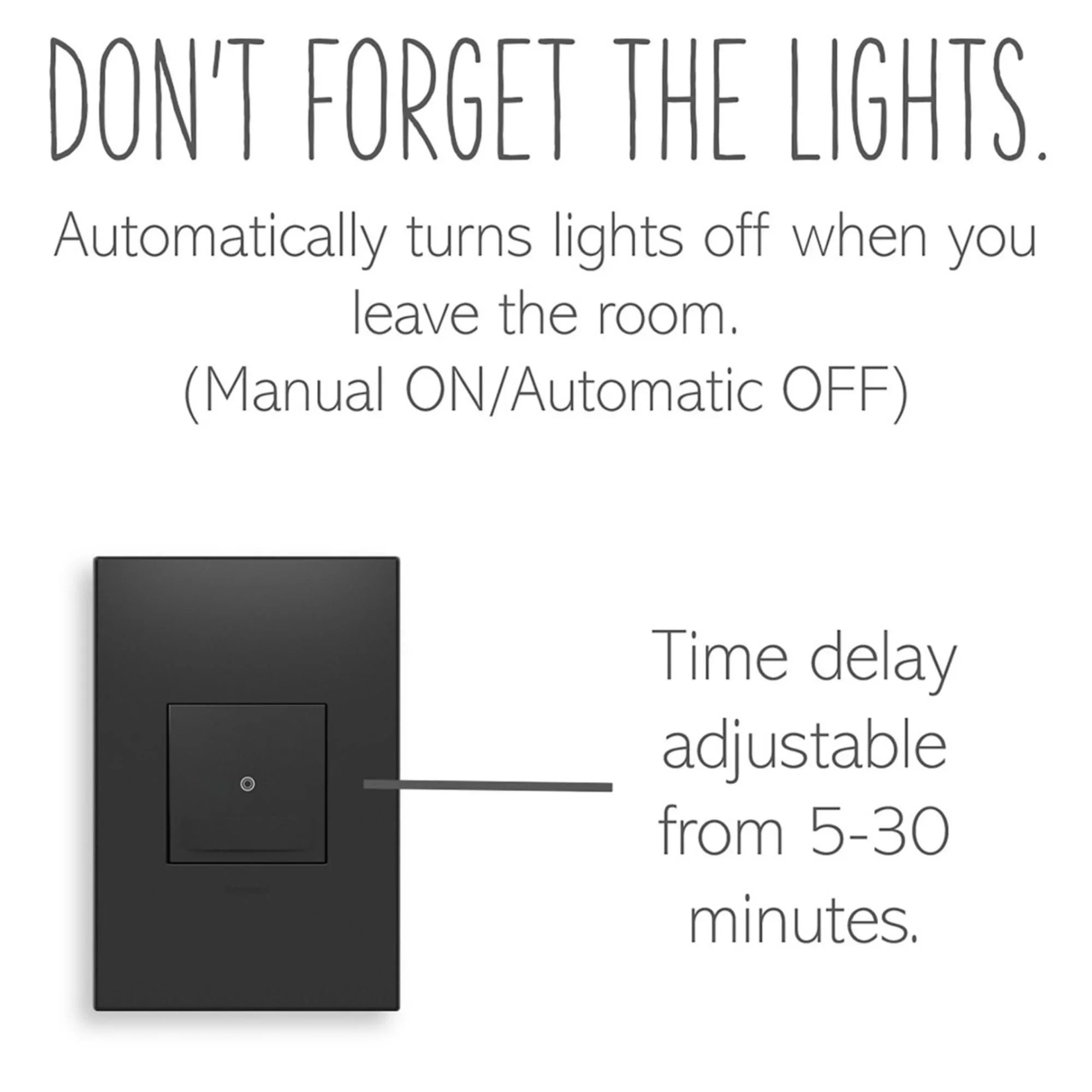adorne Manual On/Auto Off Vacancy Motion Sensor Switch, 600W, 120V, Graphite - Bees Lighting