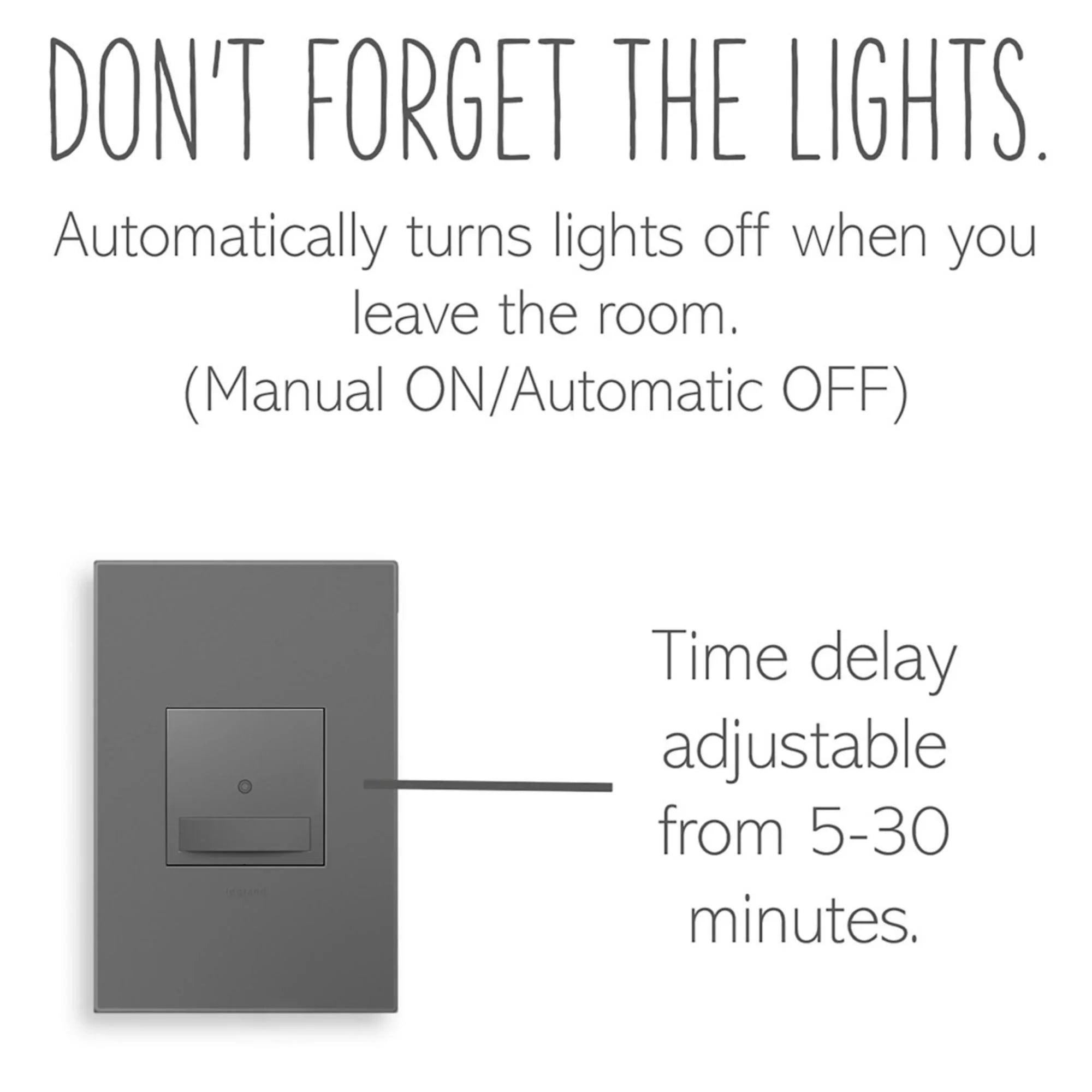adorne Manual On/Auto Off Vacancy Motion Sensor Switch, 600W, 120V, Magnesium - Bees Lighting