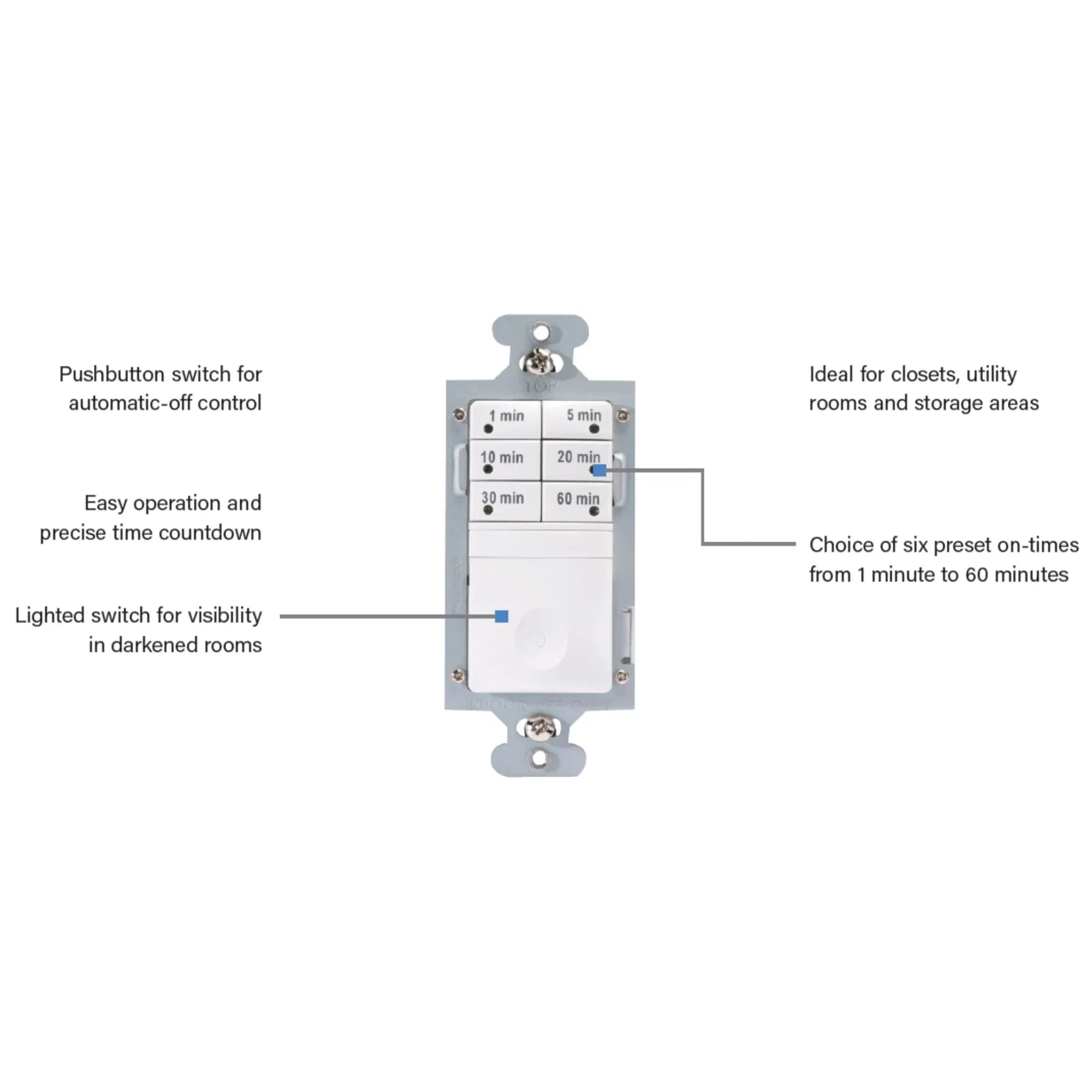 Wattstopper Preset Countdown Timer Switch, 600W, 120V, White - Bees Lighting