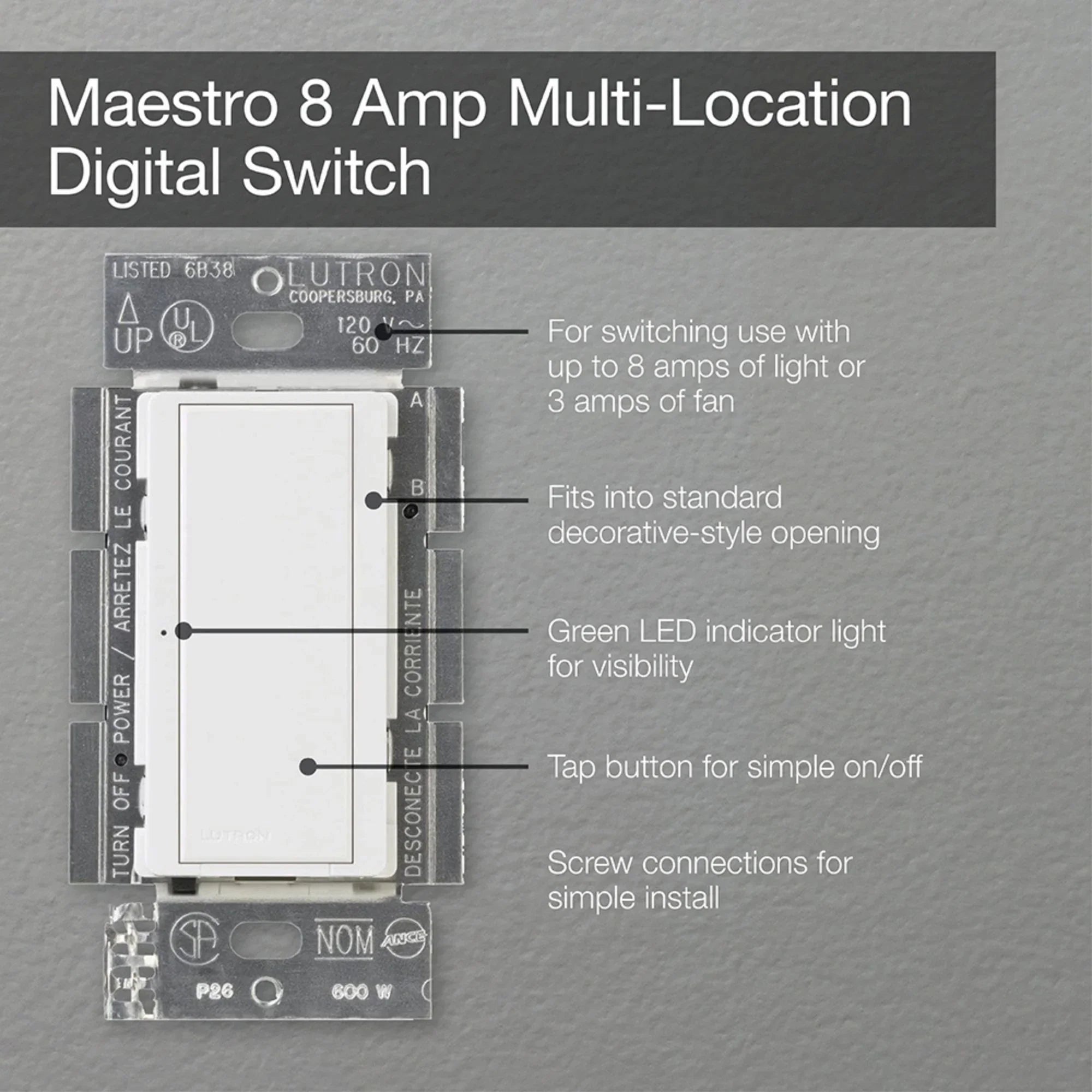 Maestro Tap Light Switch, 8A Single Pole/Multi-Location, Light Almond - Bees Lighting