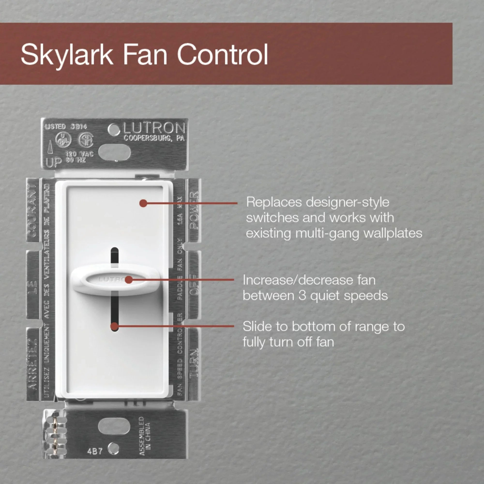Skylark Quiet 3-Speed Fan Control, Single-Pole, Black - Bees Lighting
